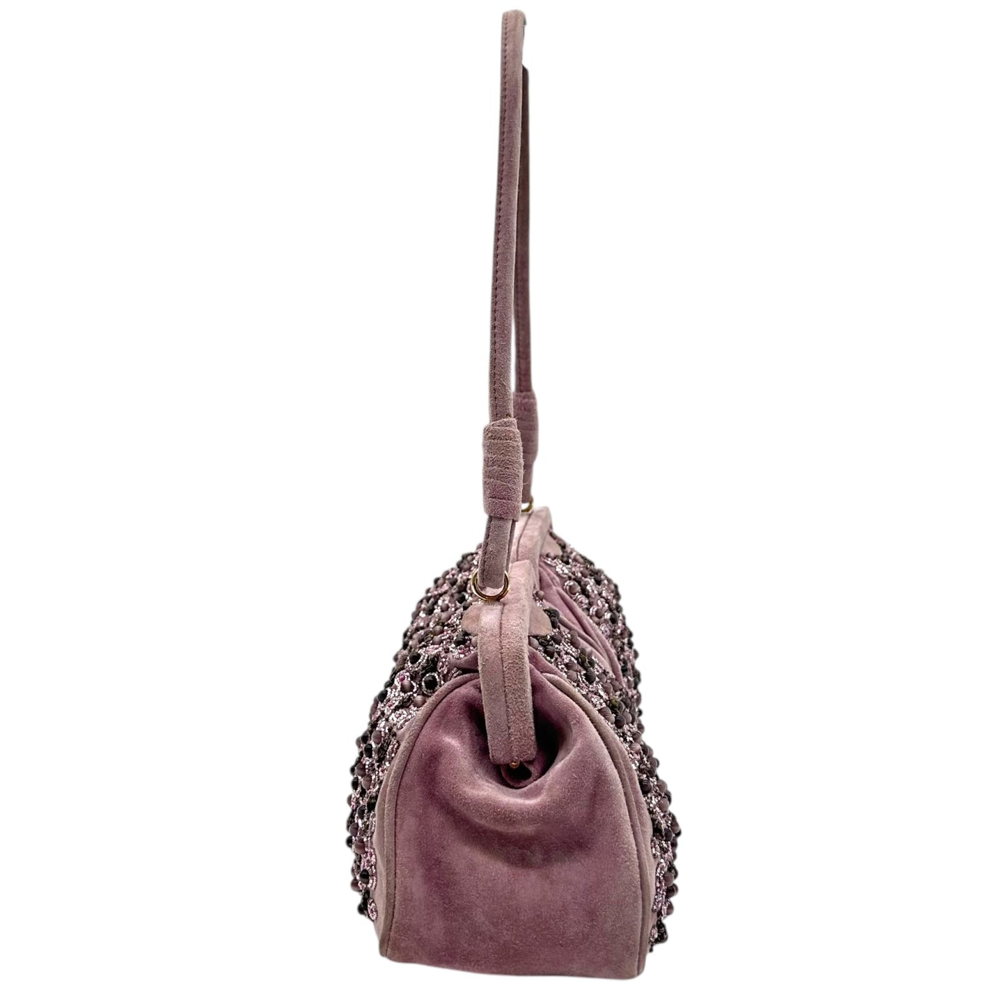 Bottega Veneta Limited Edition Lavender Suede Beaded Shoulder Bag - Outfit Repeater