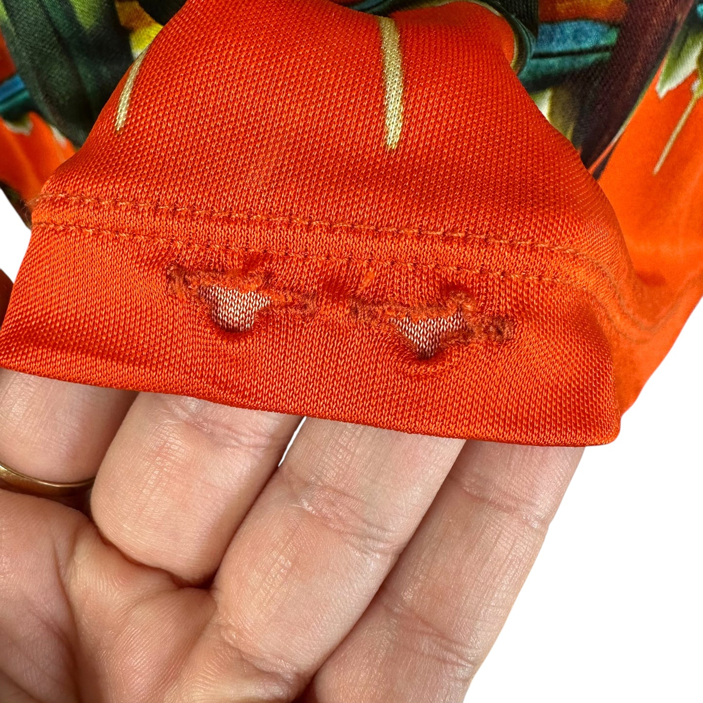 Jean Paul Gaultier Soleil Bright Orange Palm Print Cold Shoulder Top