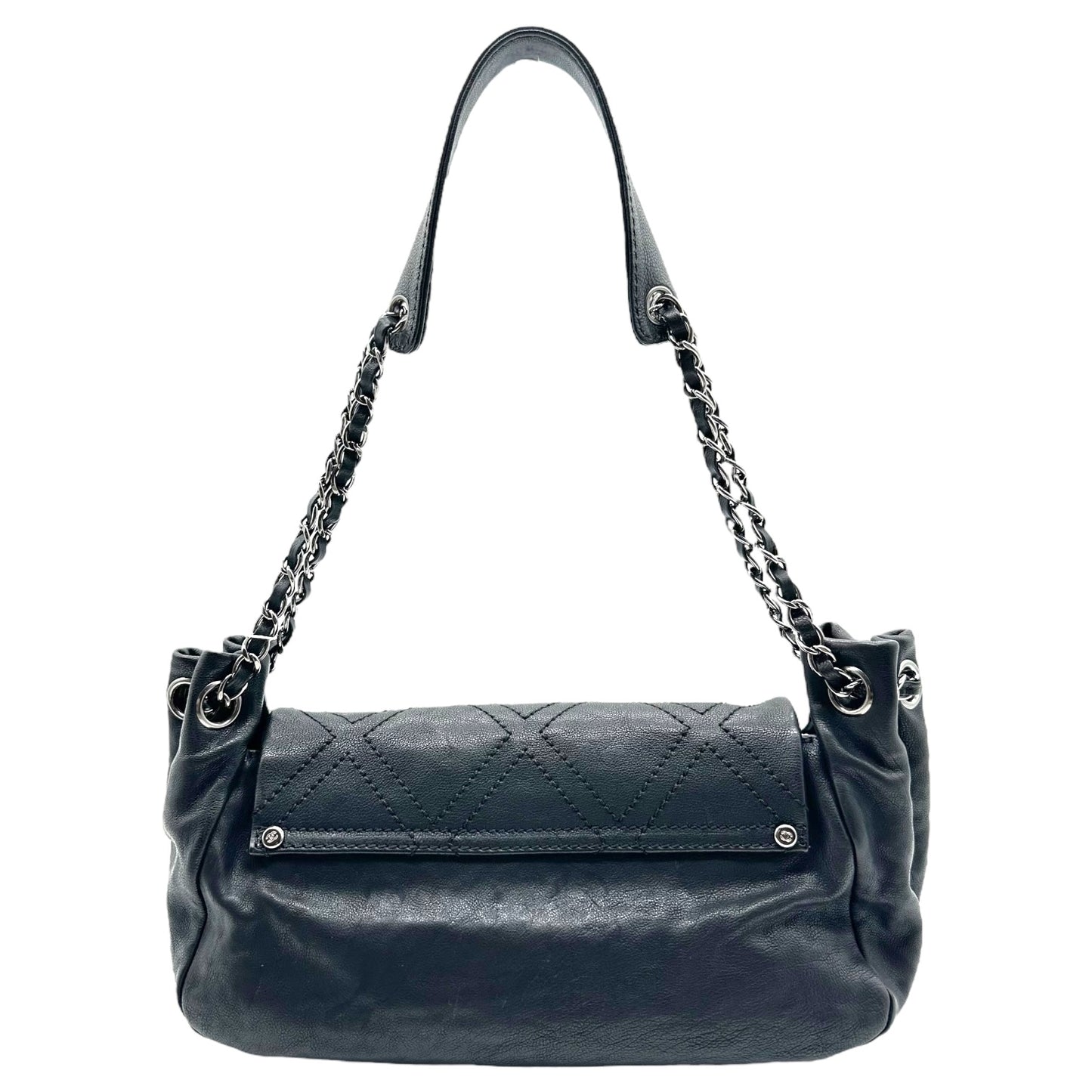 Chanel Black Calfskin Surpique Accordion Shoulder Bag