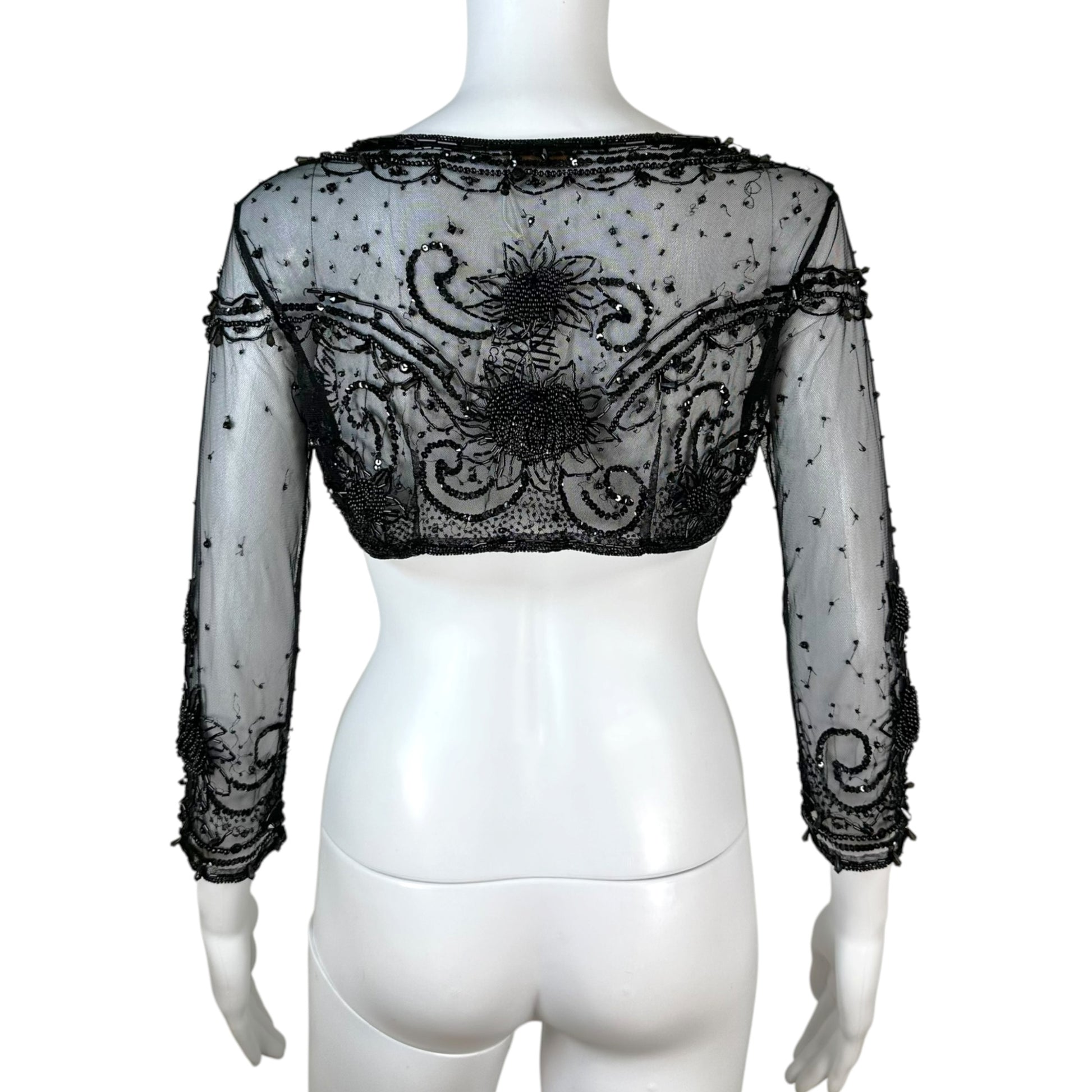 Galliano Black Beaded Open Knit Cropped Bolero Cardigan