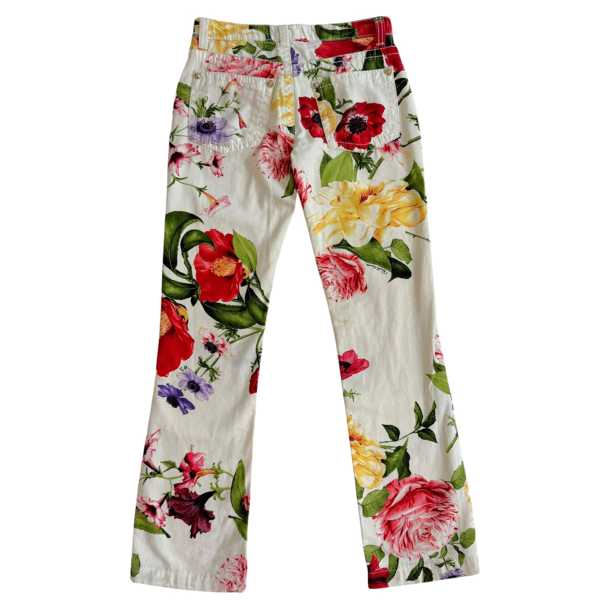 Roberto Cavalli Floral Print Jeans White 2005 Vintage