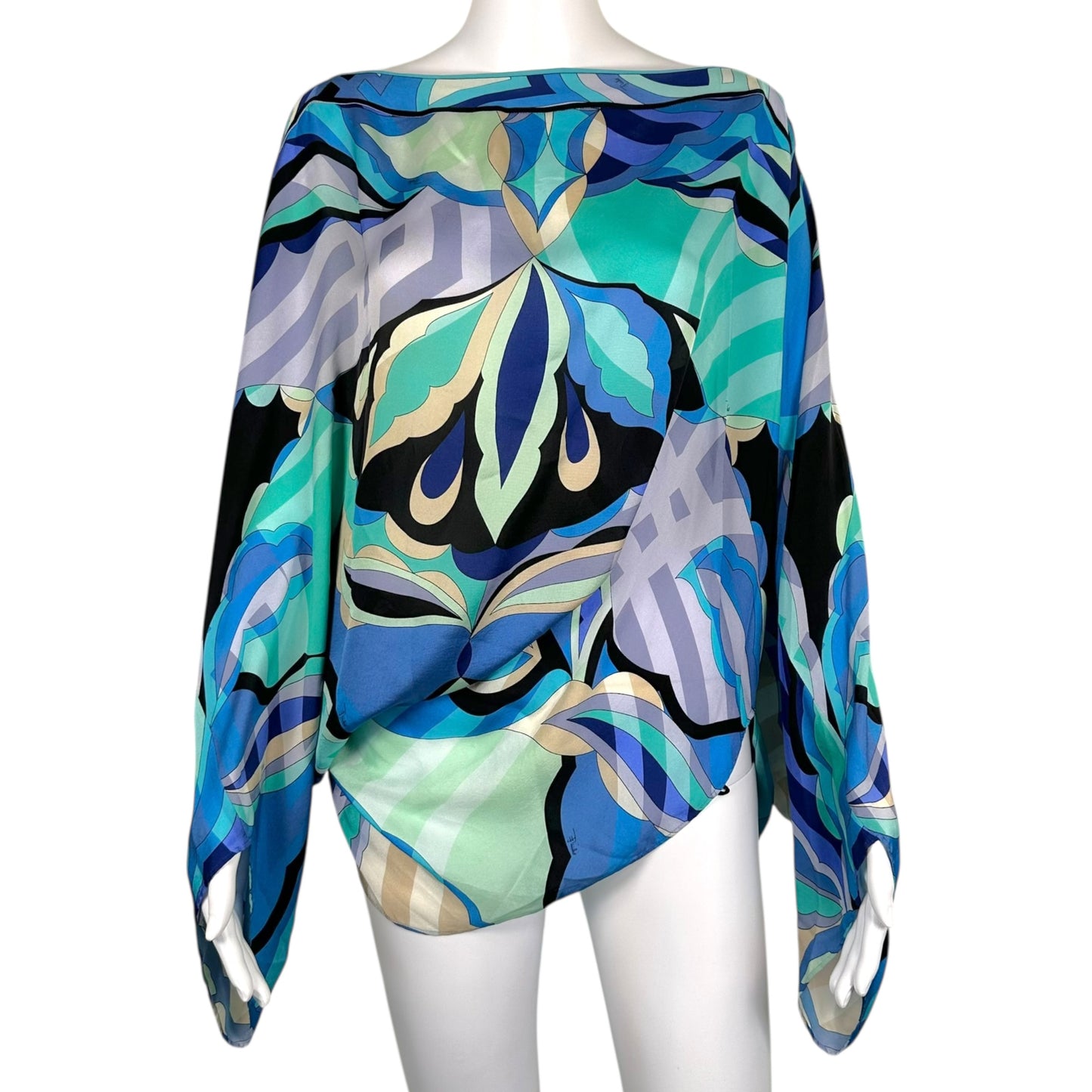 Emilio Pucci Blue Printed Silk Dolman Sleeve Blouse