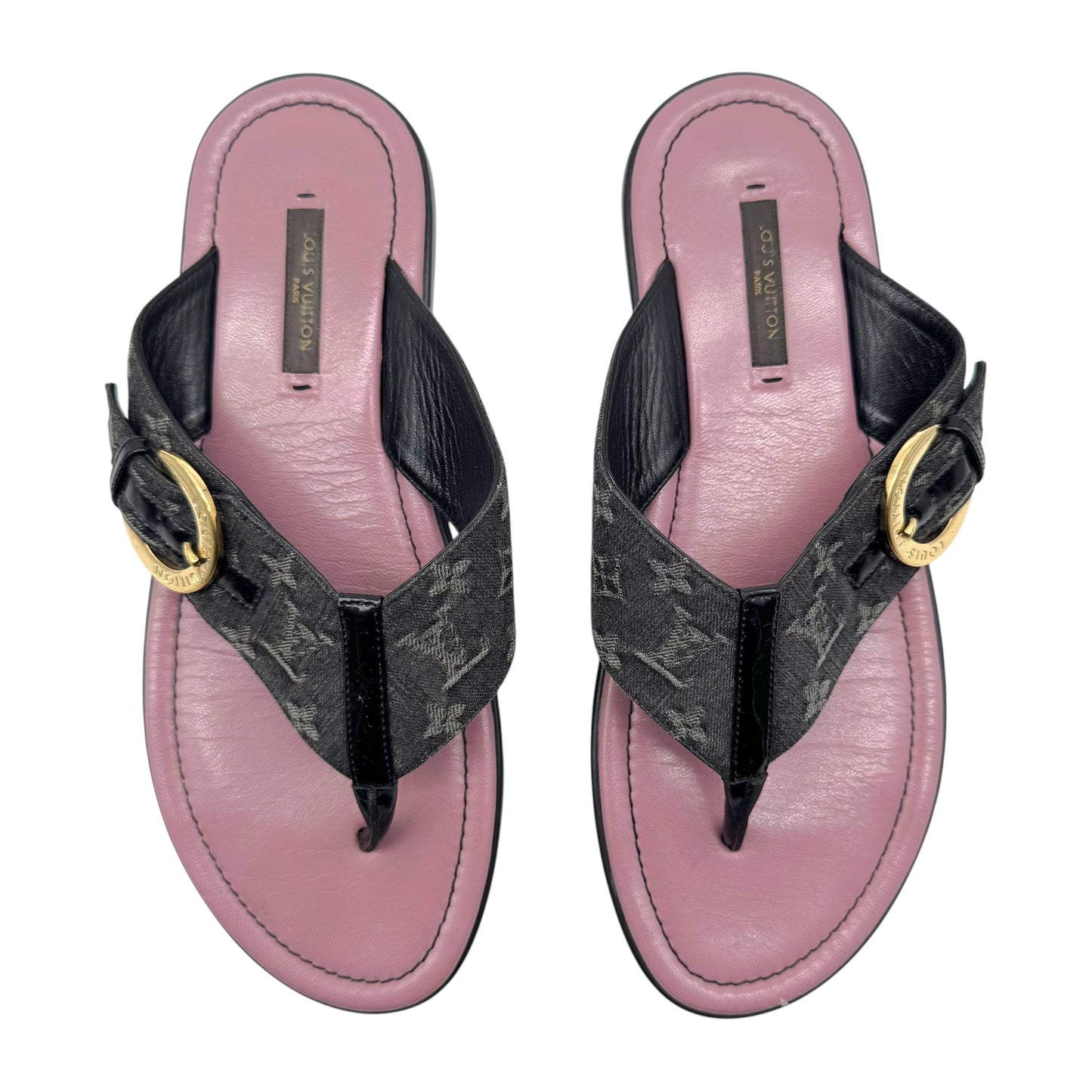 Louis Vuitton Black Denim Monogram Flip Flops