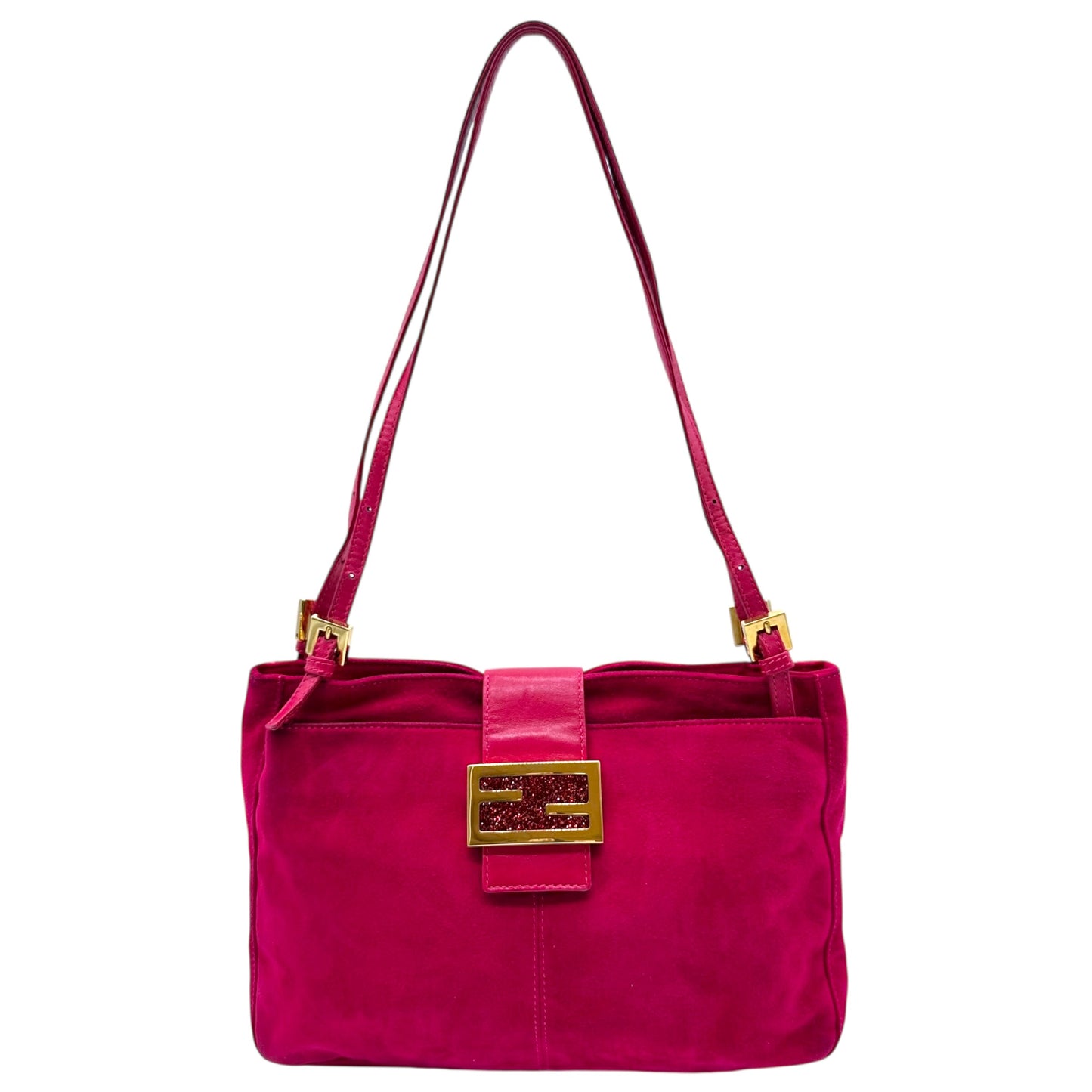 Fendi Hot Pink Suede Small Baguette Tote Bag