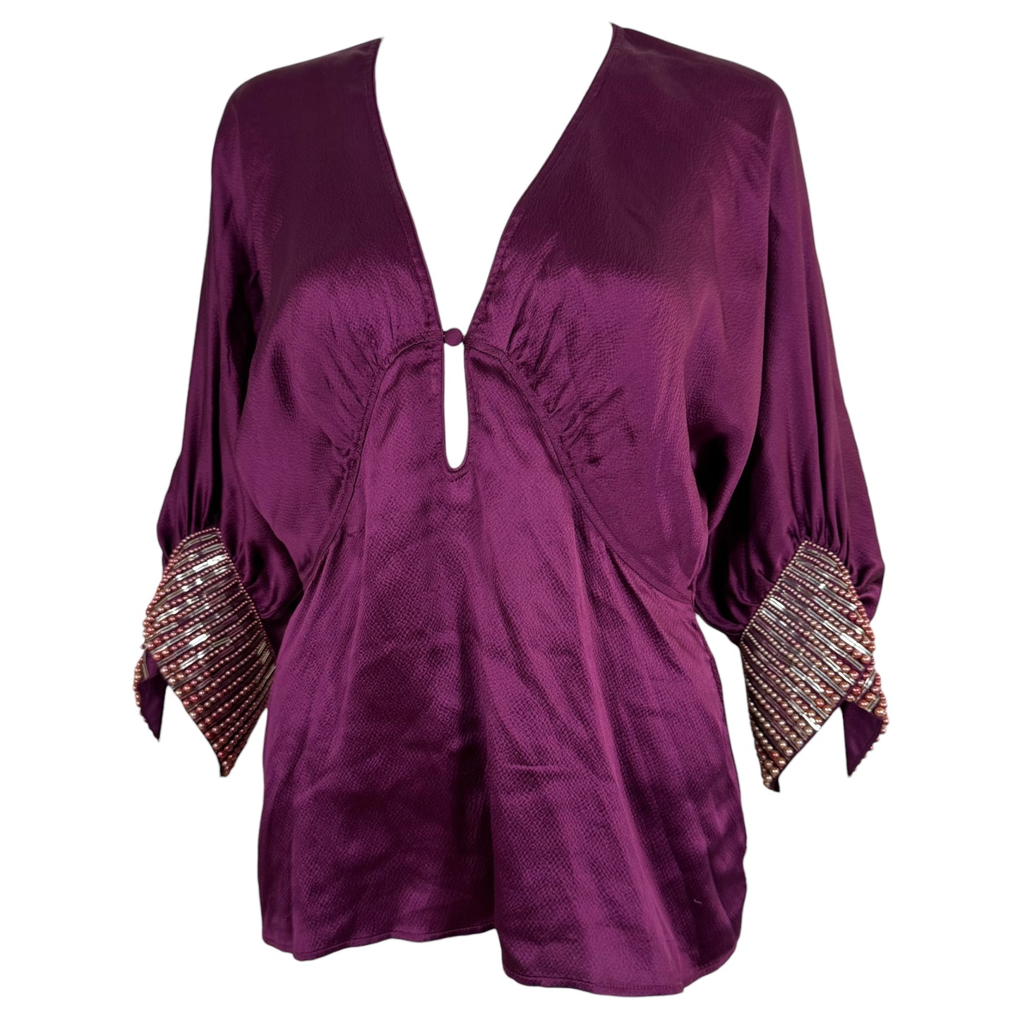 Roberto Cavalli Purple Silk Beaded Sleeve Dolman Blouse