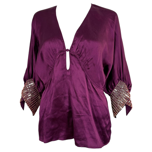 Roberto Cavalli Purple Silk Beaded Sleeve Dolman Blouse