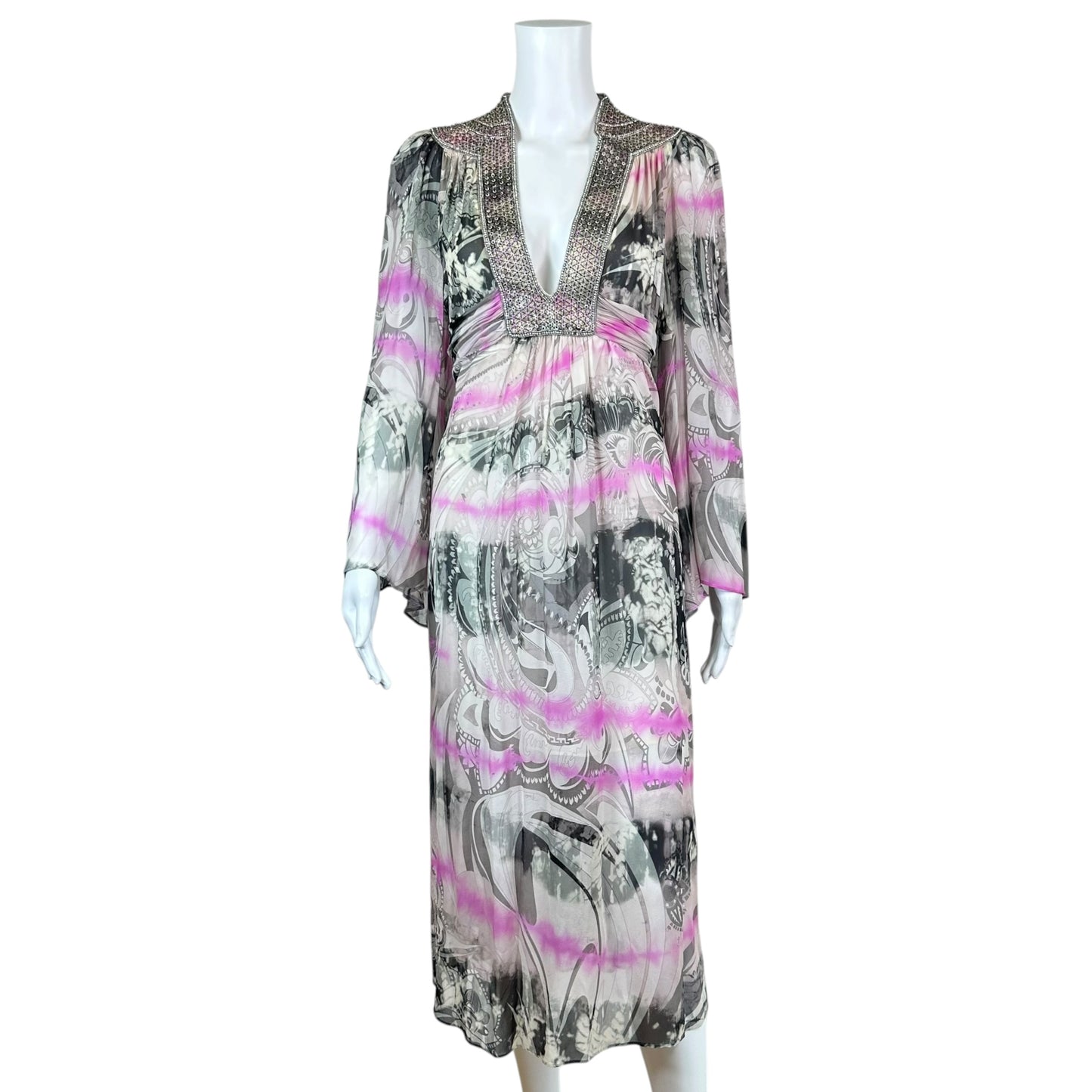 Emilio Pucci Silk Maxi Kaftan Gown Ivory Pink Black