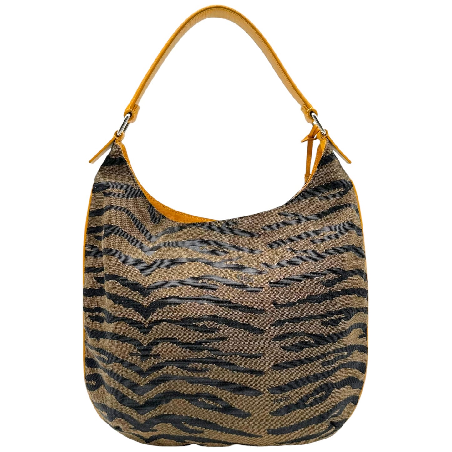 Fendi Brown Zebra Print & Mustard Yellow Hobo Shoulder Bag