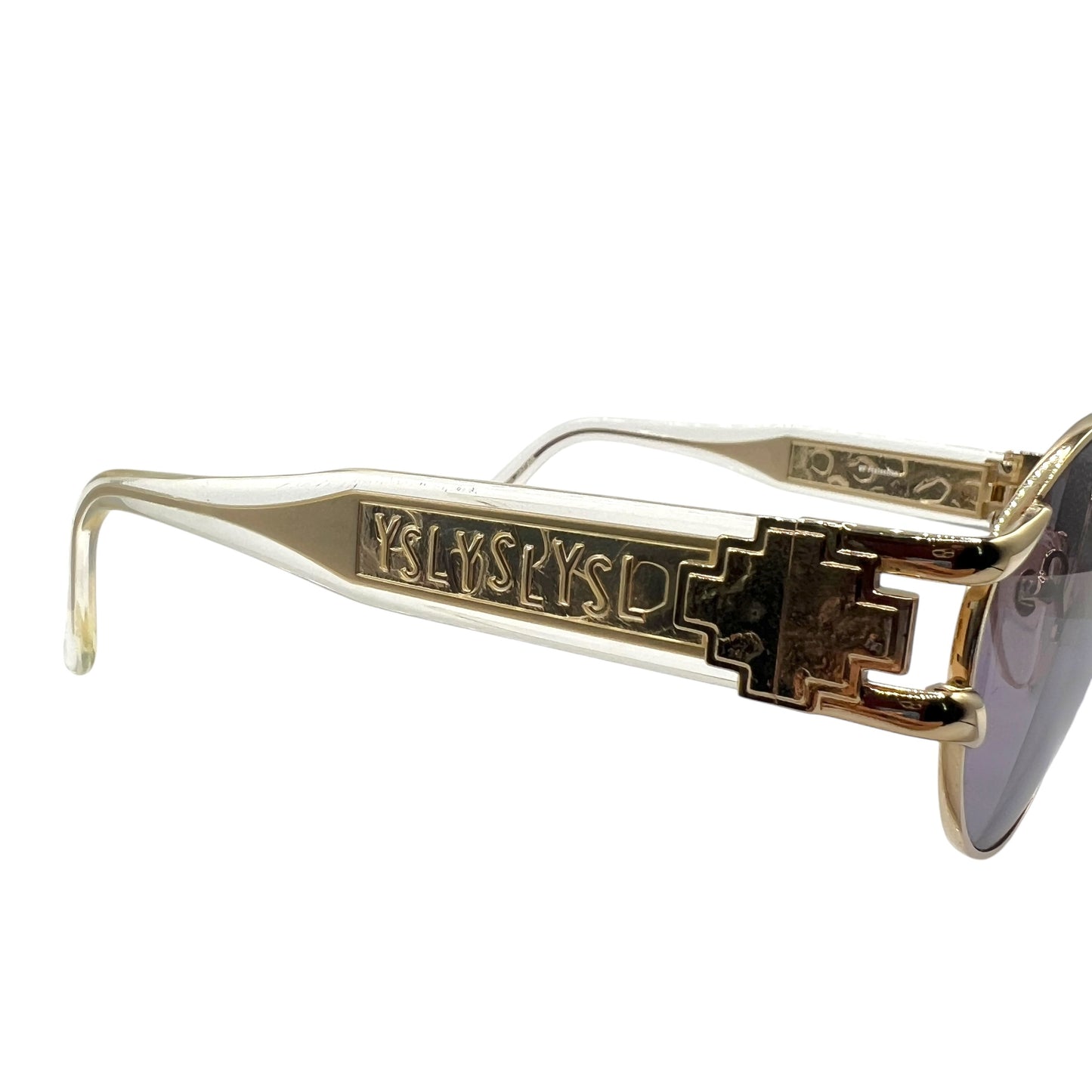Yves Saint Laurent Gold YSL Logo Oval Sunglasses w/ Case