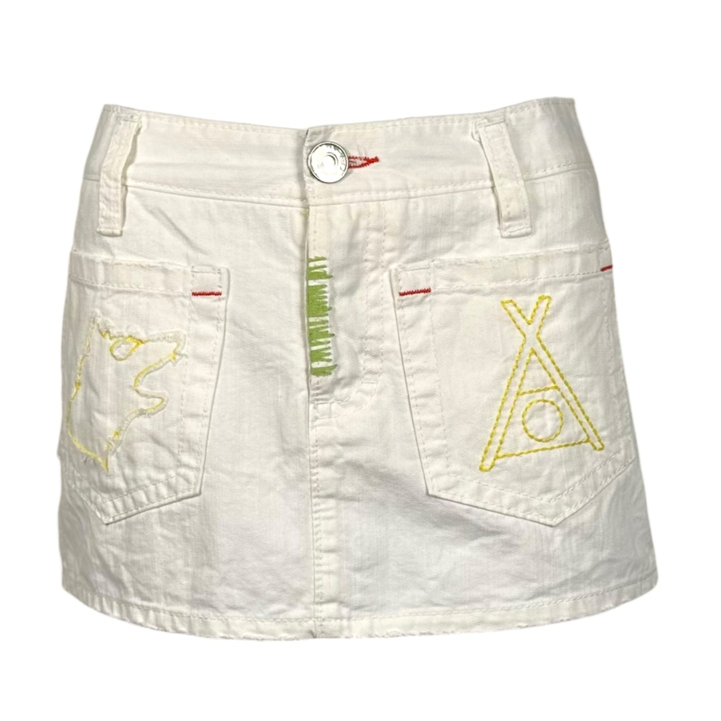 Dsquared2 White Denim Pleated Logo Patch Mini Skirt