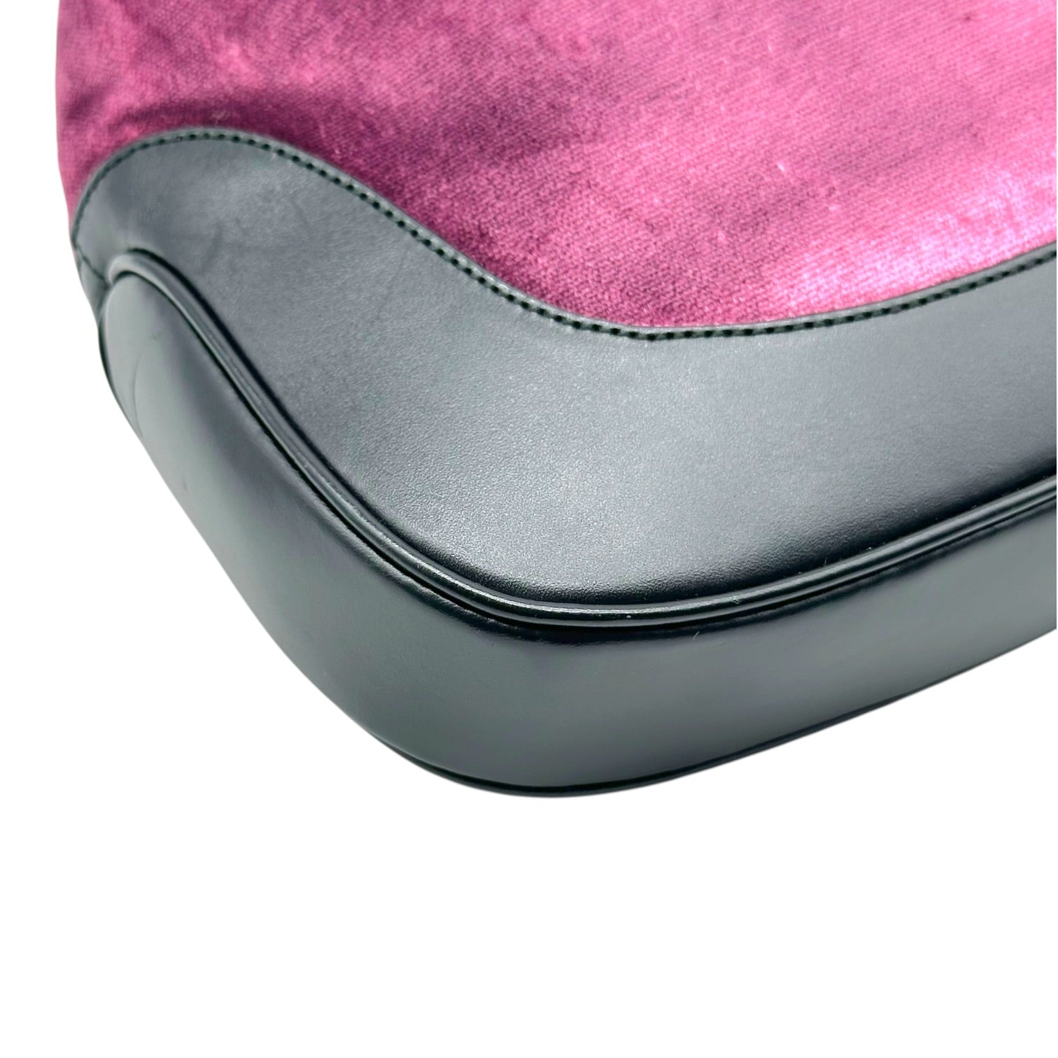 Gucci Pink Black Leather Velvet Shoulder Bag