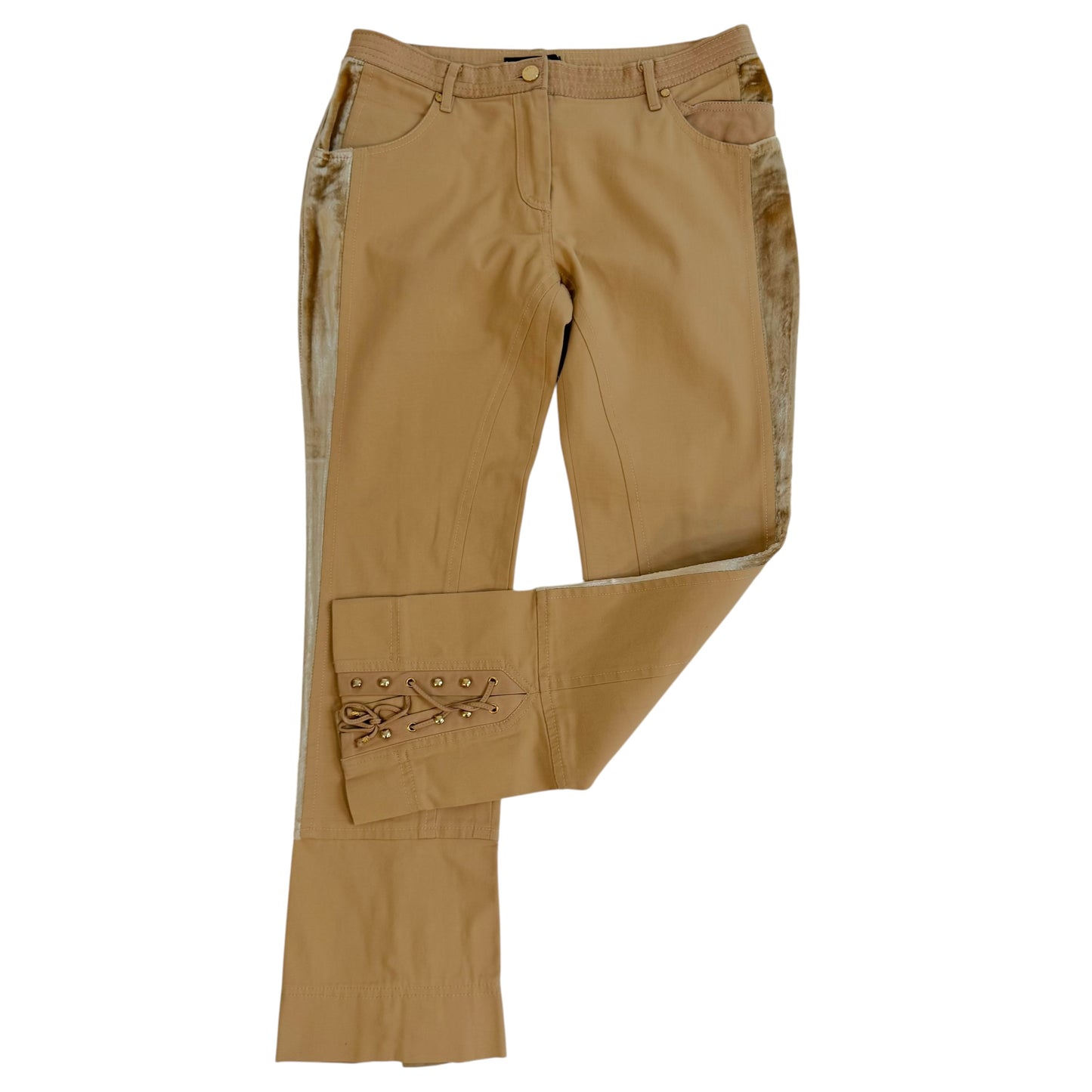 Roberto Cavalli Beige Cotton Velvet Lace-Up Back Pants