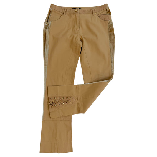 Roberto Cavalli 2005 Beige Cotton & Velvet Lace-Up Back Pants