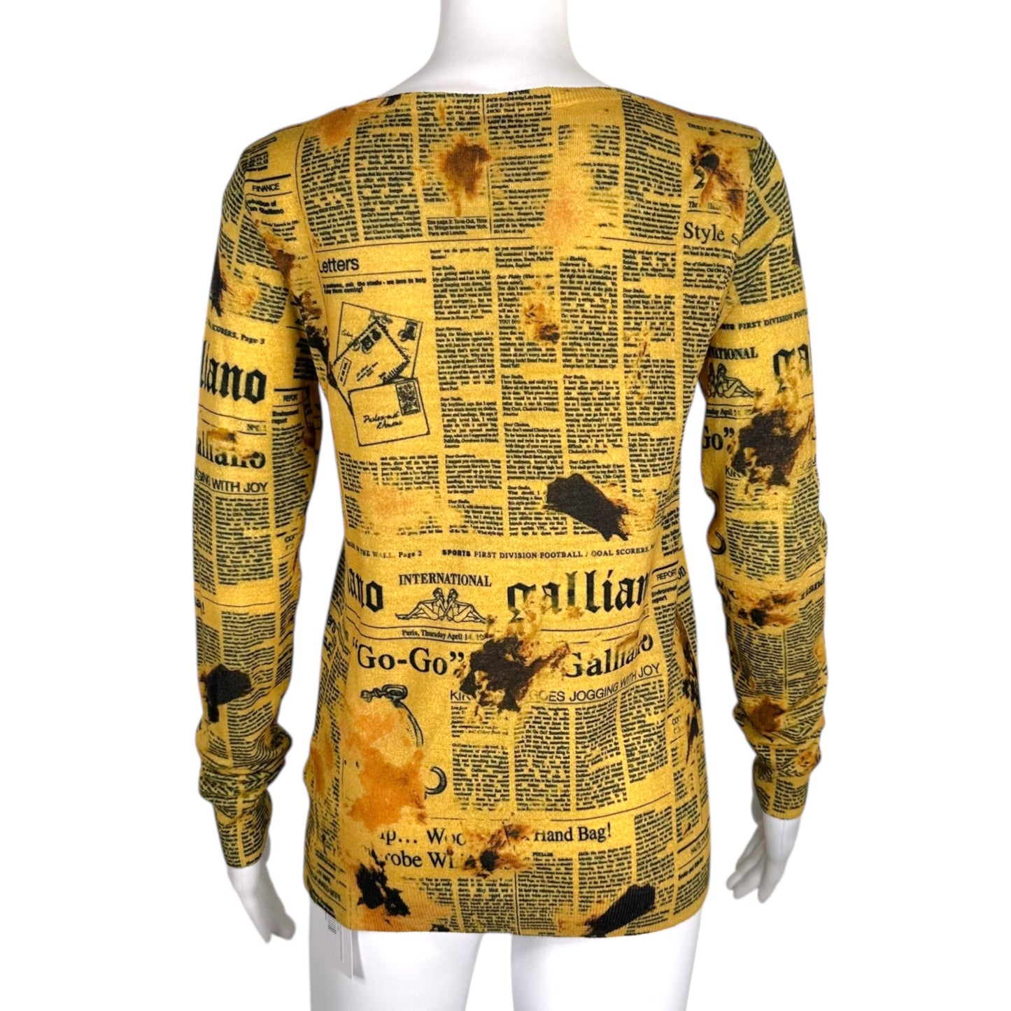 Galliano Yellow & Black Gazette Printed Cashmere Cardigan NEW