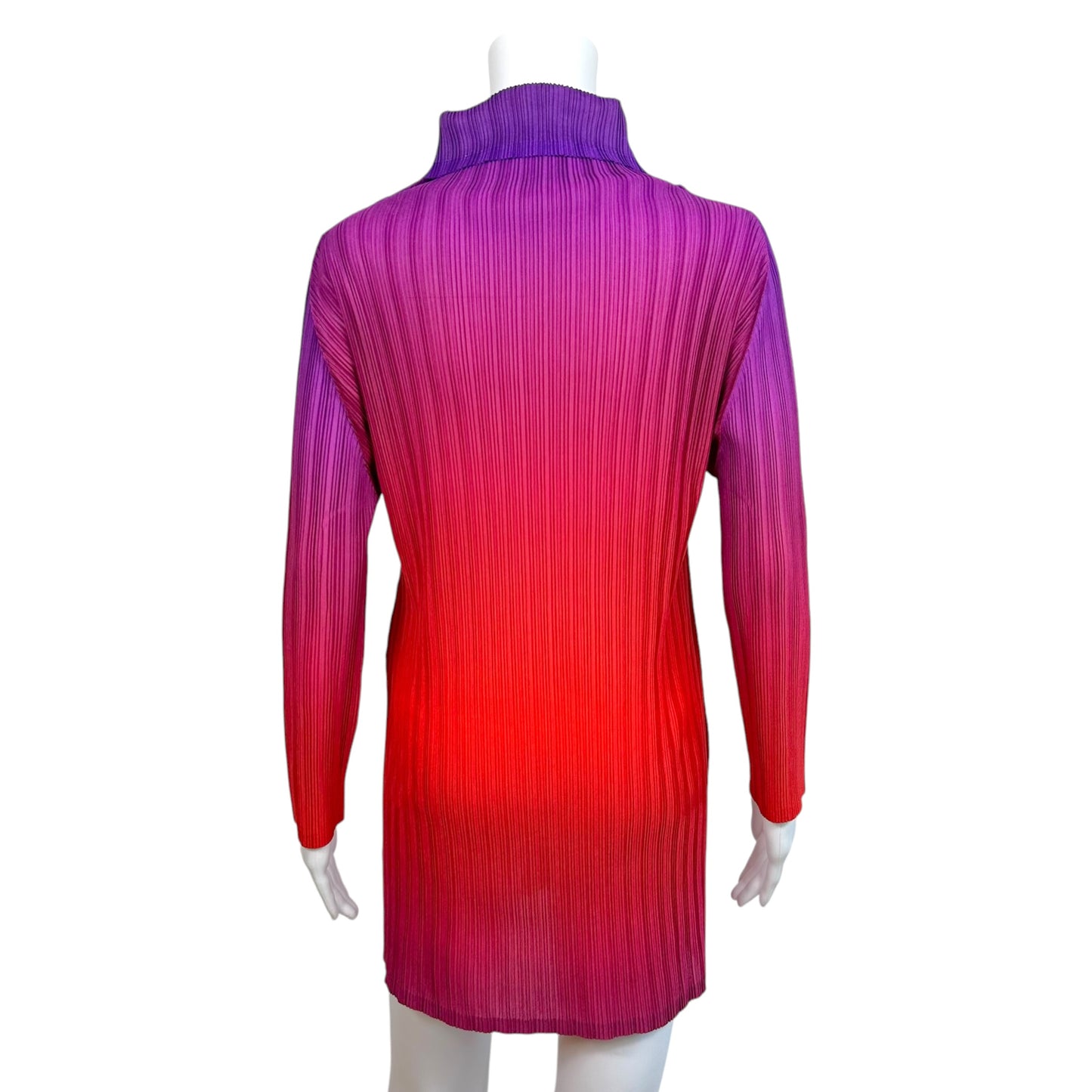 Issey Miyake Pleats Please Ombre Purple & Red Mock Neck Mini Dress