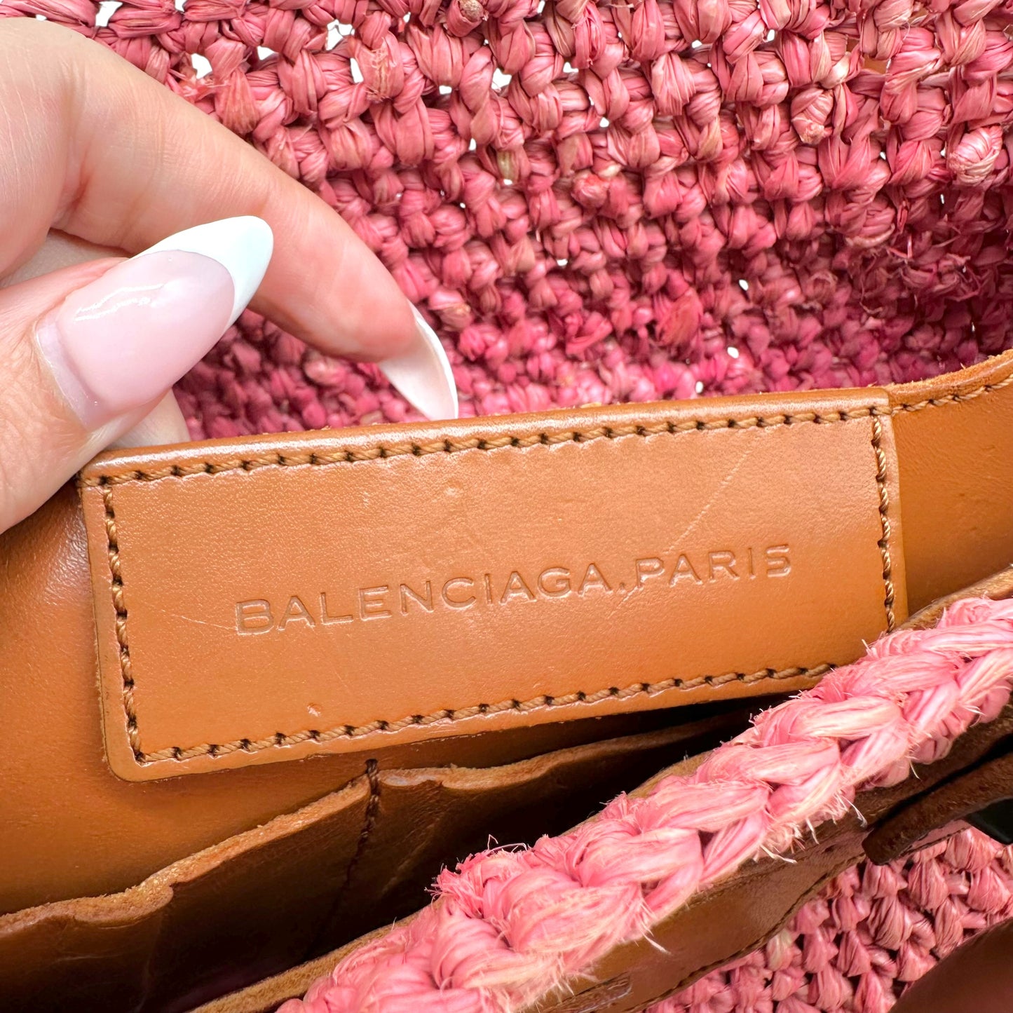 Balenciaga Small City Beach Bag Coral Pink Raffia Leather