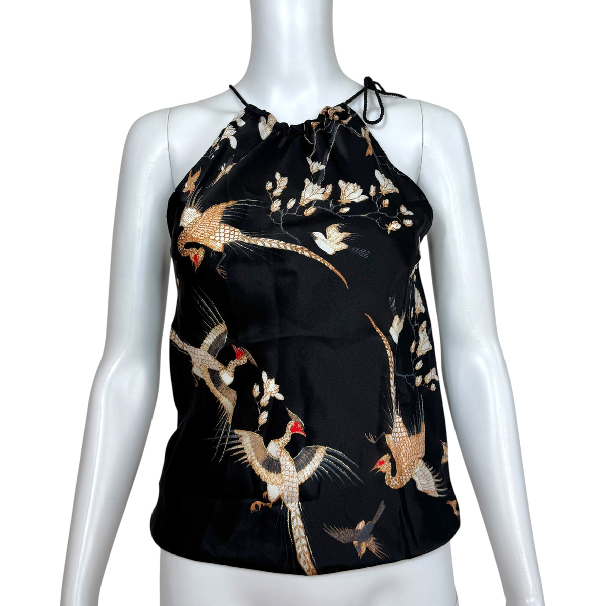 Just Cavalli Roberto Cavalli Black Bird Print Halterneck Sleeveless Blouse NEW