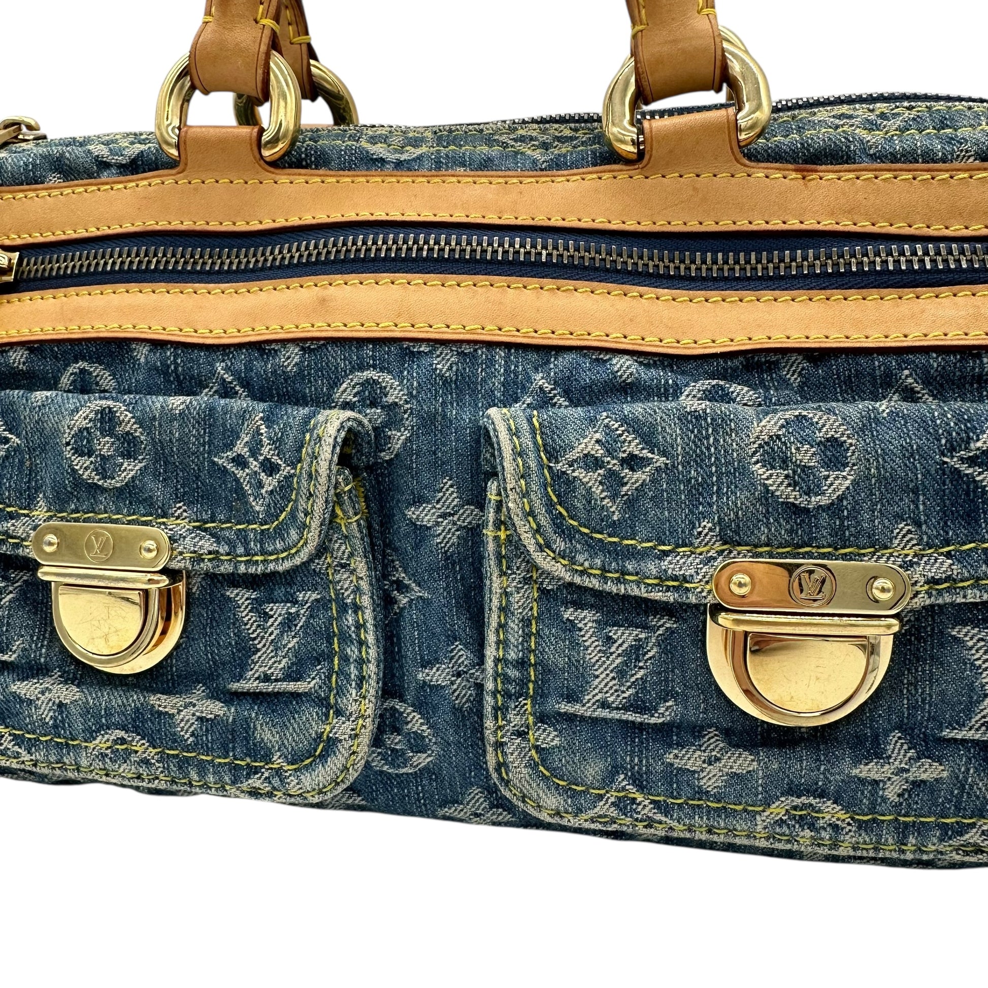 Louis Vuitton Blue Denim Speedy Bag with Leather Accents