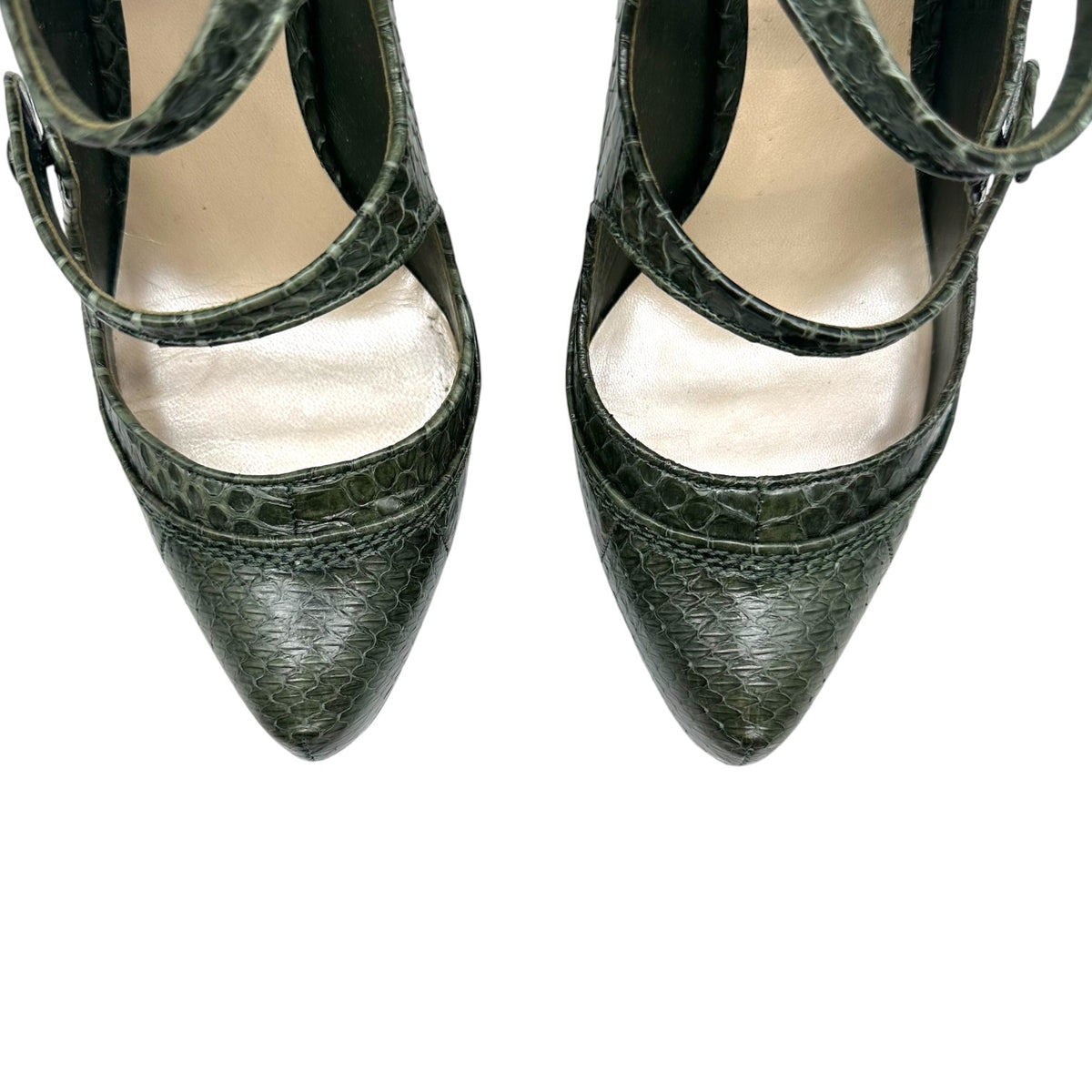 Christian Dior Forest Green Python Multi-Strap Platform Pumps