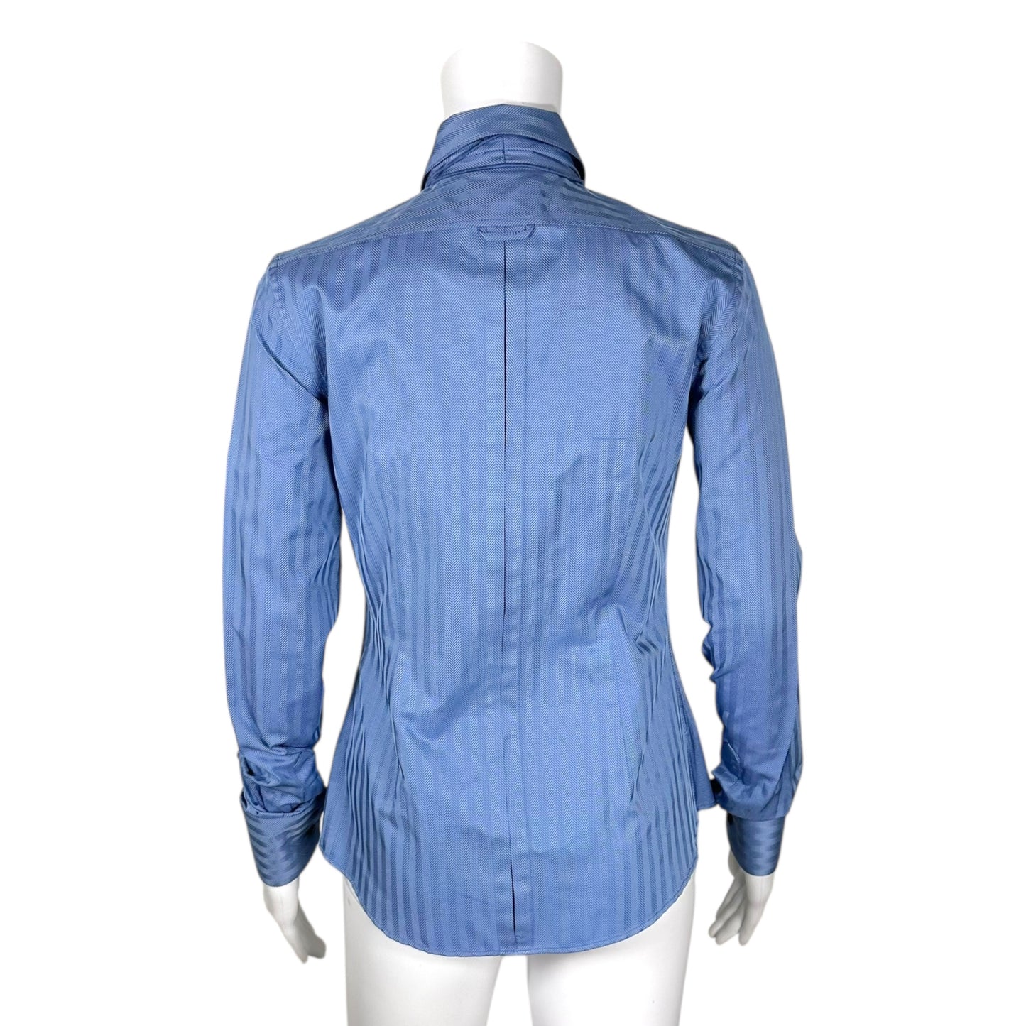 D&G Dolce & Gabbana Blue Pinstriped Tie Blouse