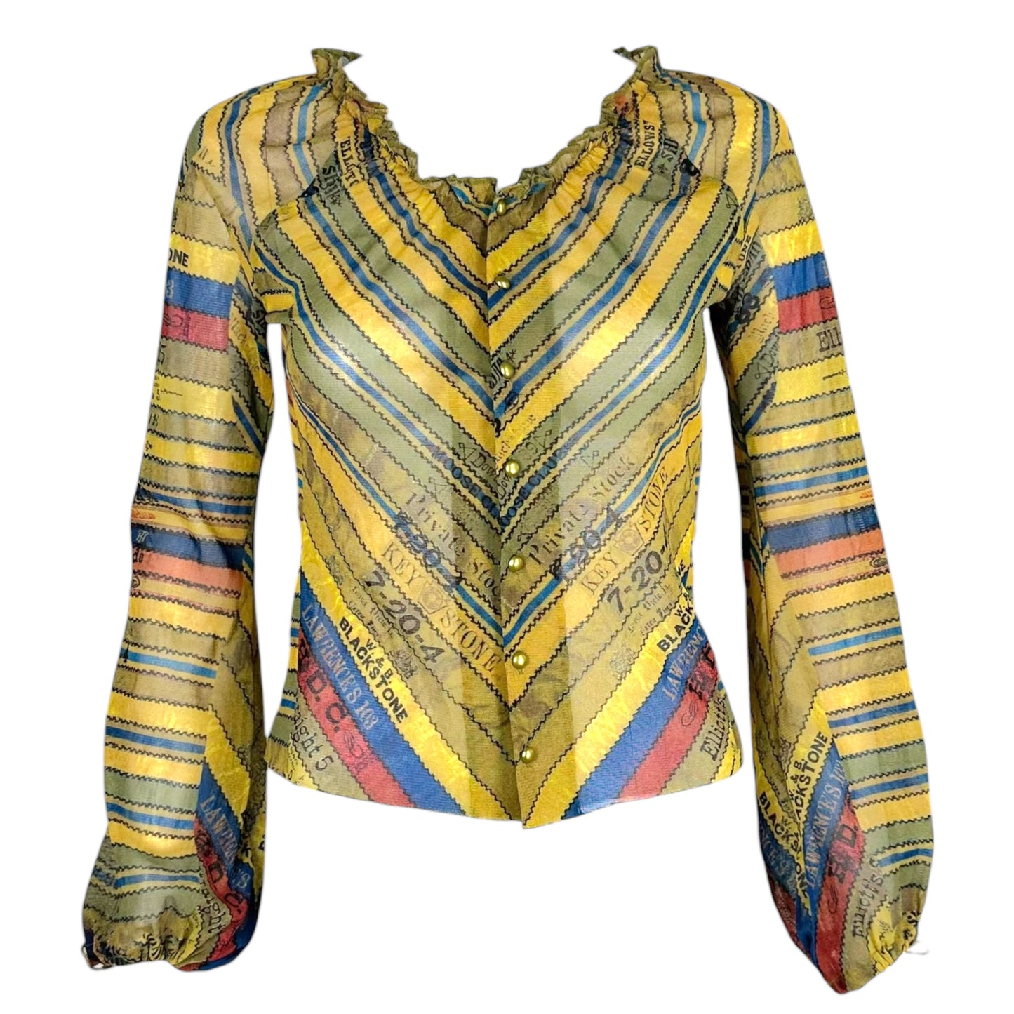 Jean Paul Gaultier Yellow Scroll Printed Mesh Longsleeve Top