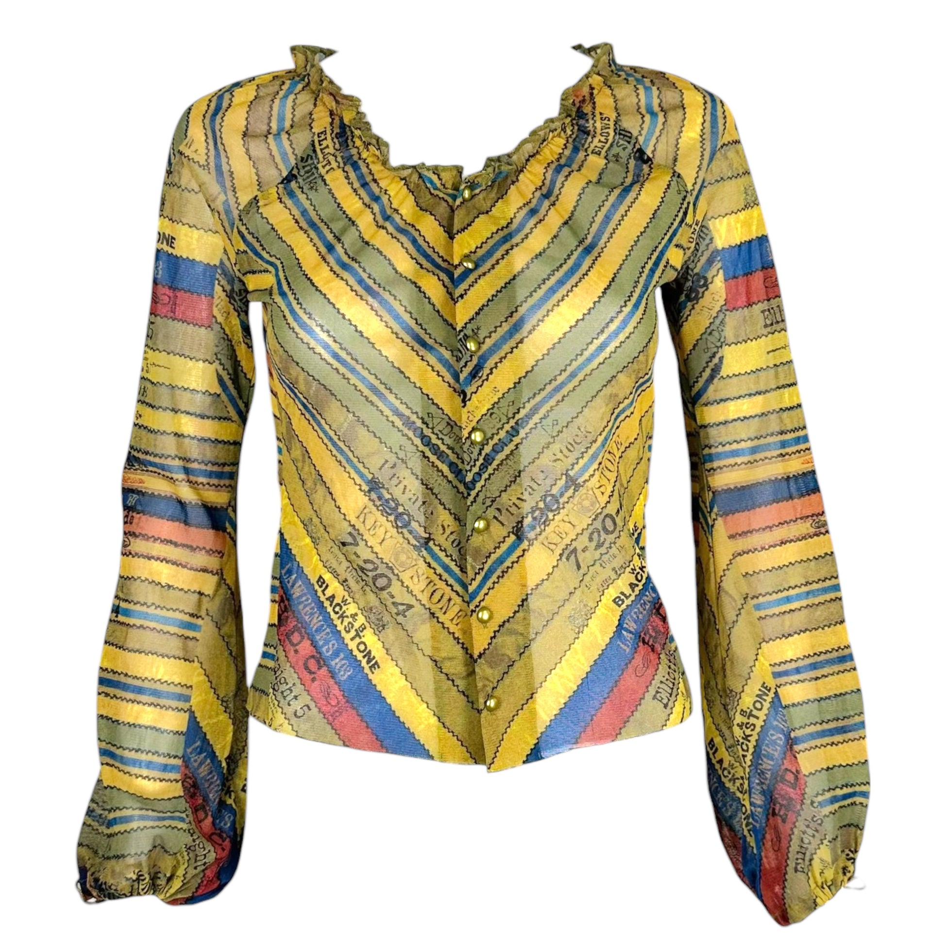 Jean Paul Gaultier Yellow Scroll Printed Mesh Longsleeve Top