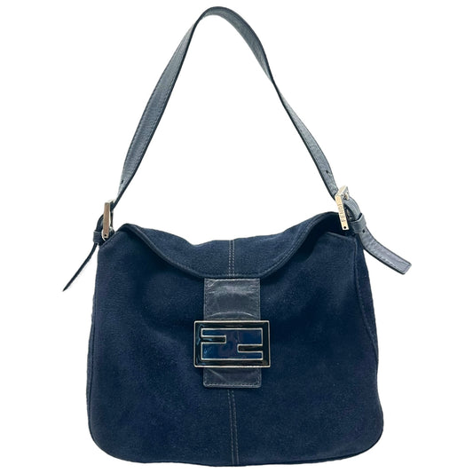Fendi Navy Blue Suede Fold-Over Baguette Bag
