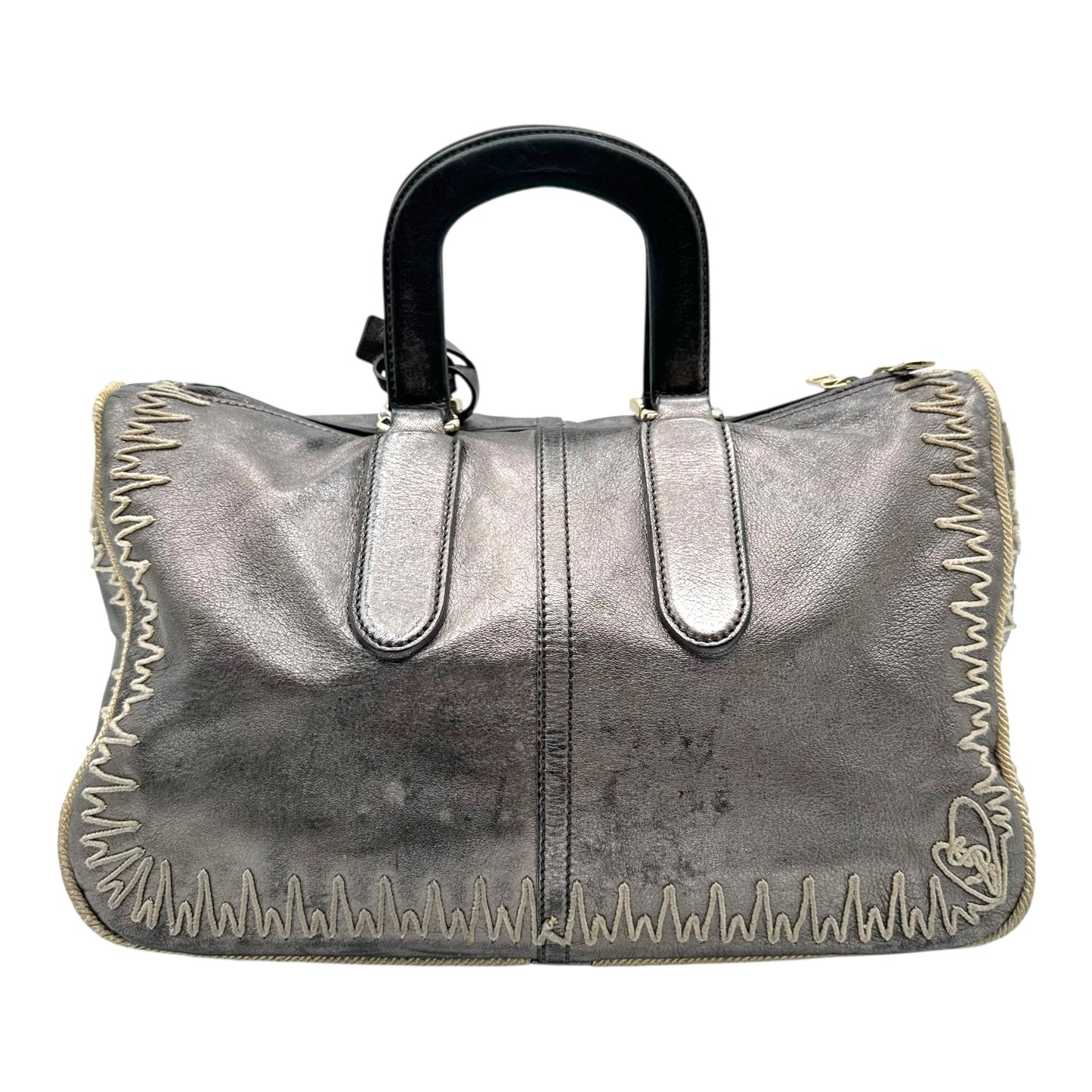 Yves Saint Laurent Rive Gauche Embroidered Metallic Leather Bowler Bag