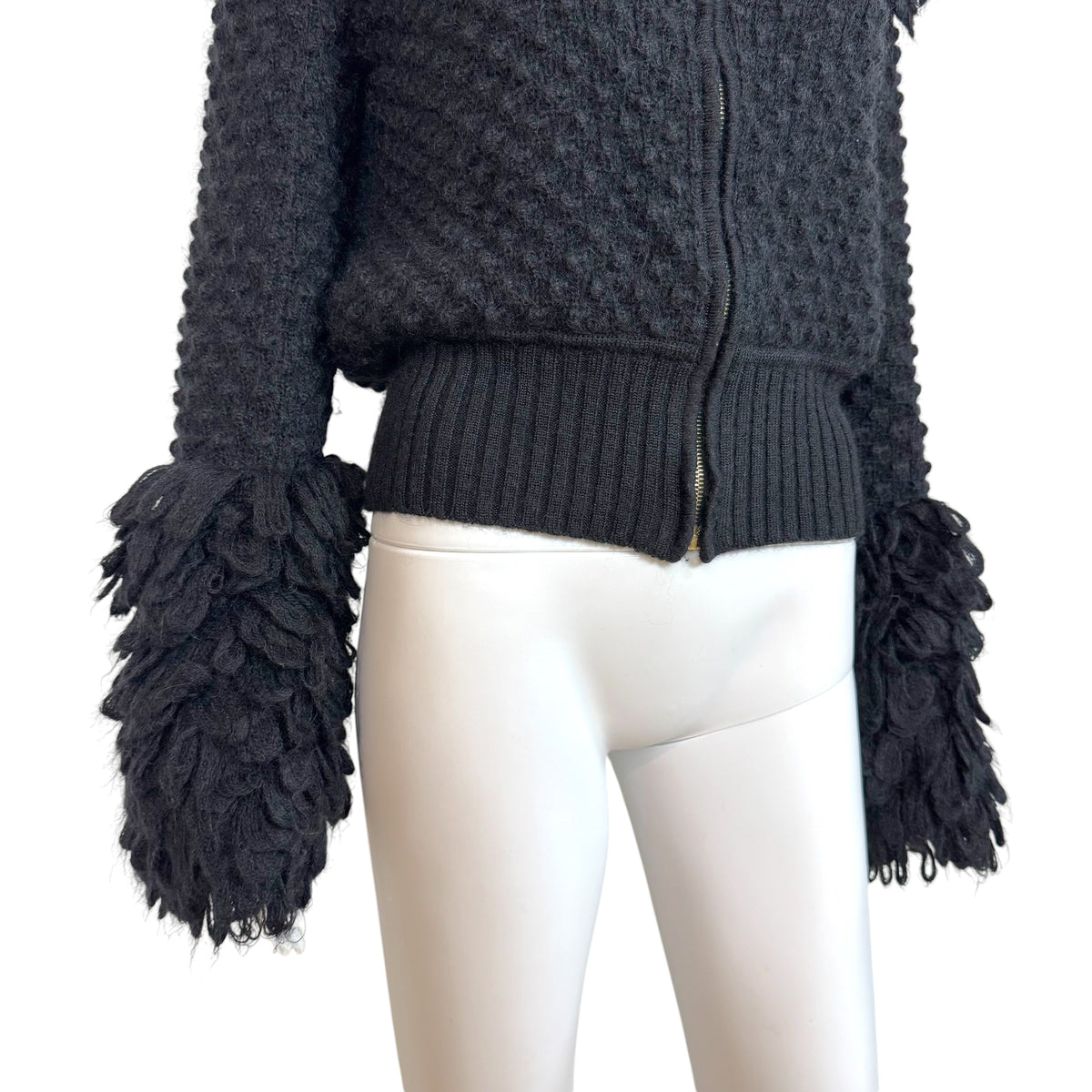 Missoni Black Mohair Wool Knit Cropped Penny Lane Zip-Up Cardigan