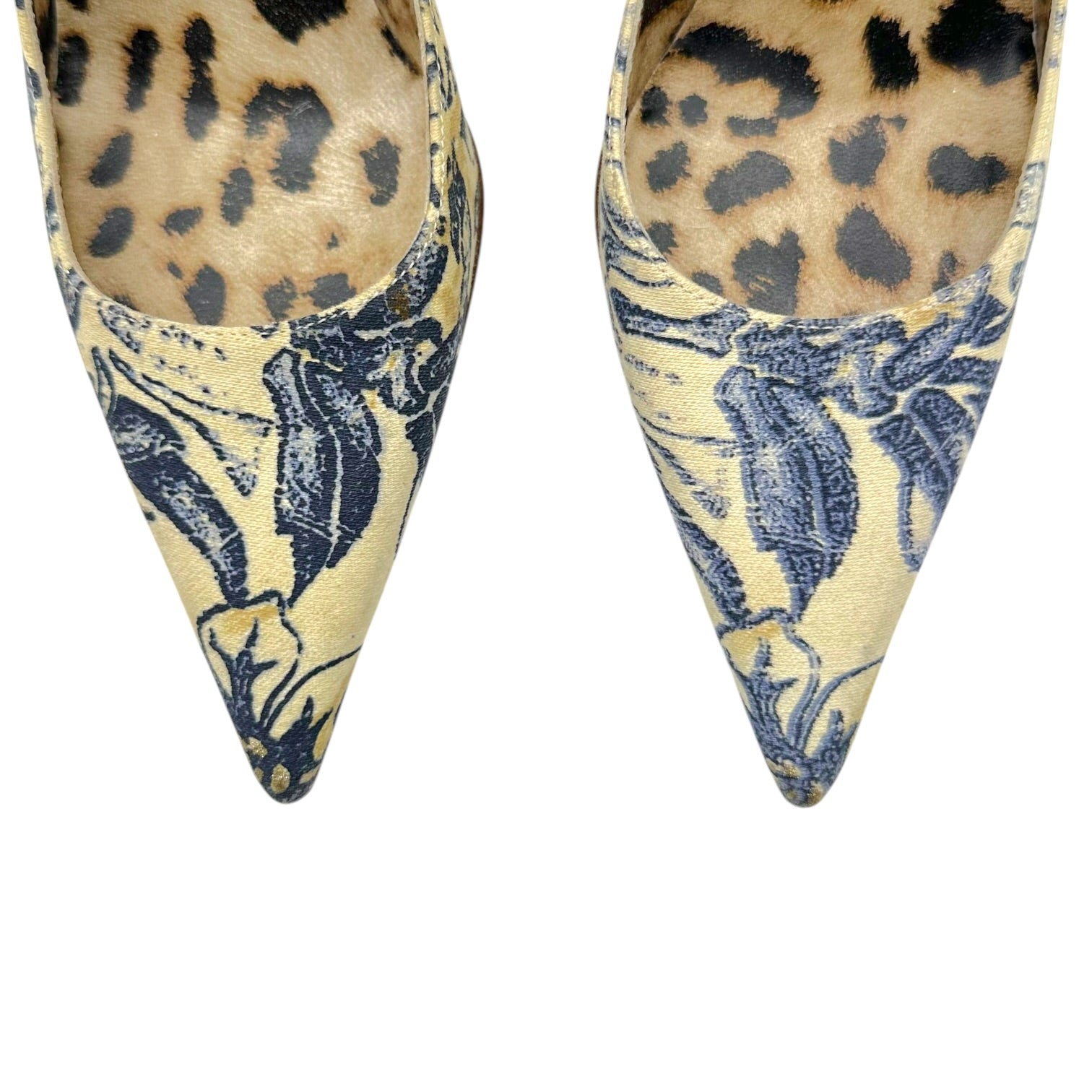 Roberto Cavalli Pointed Toe Heels Ivory Navy Floral Print
