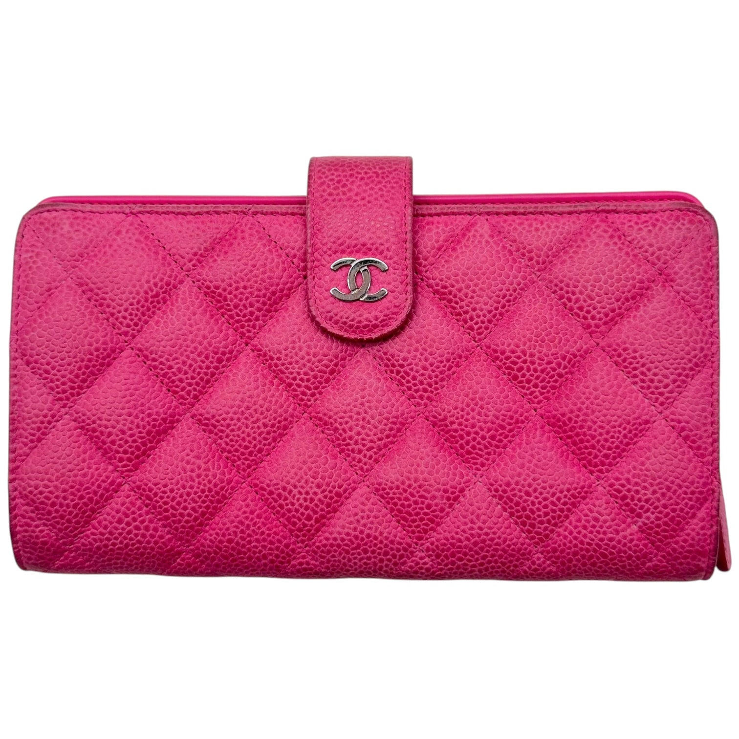 Chanel Large Long Wallet Hot Pink Caviar Leather