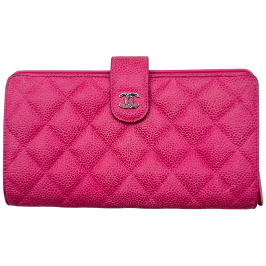 Chanel Large Long Wallet Hot Pink Caviar Leather