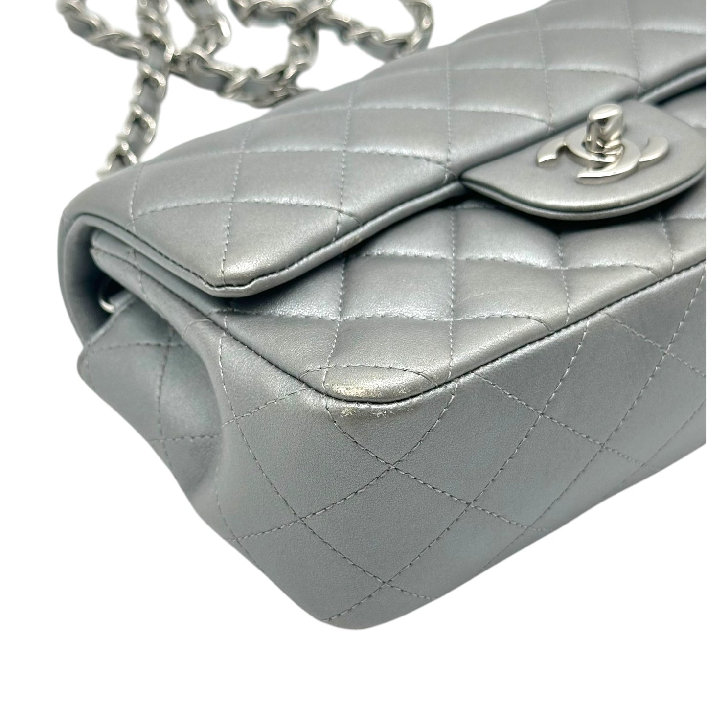 Chanel Metallic Silver Matelasse Small Classic Flap Bag