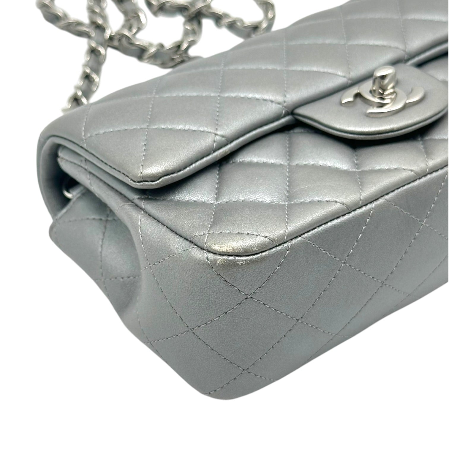 Chanel Metallic Silver Matelasse Small Classic Flap Bag