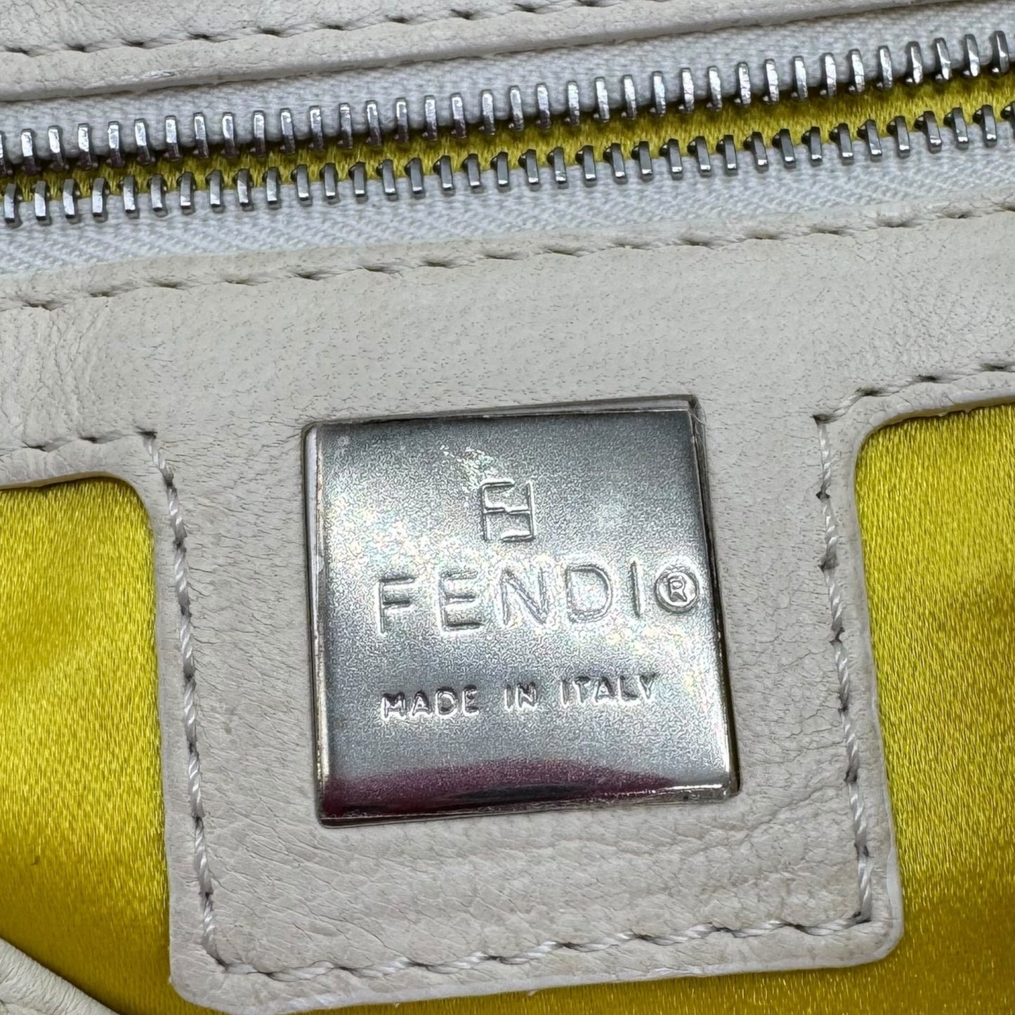 Fendi White Leather & Yellow Enamel Baguette Bag - Outfit Repeater