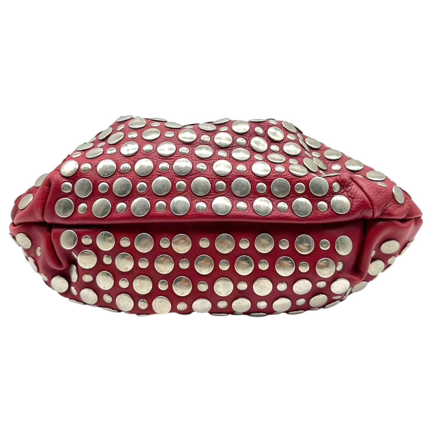 Sonia Rykiel Red Leather & Silver Studded Domino Bag