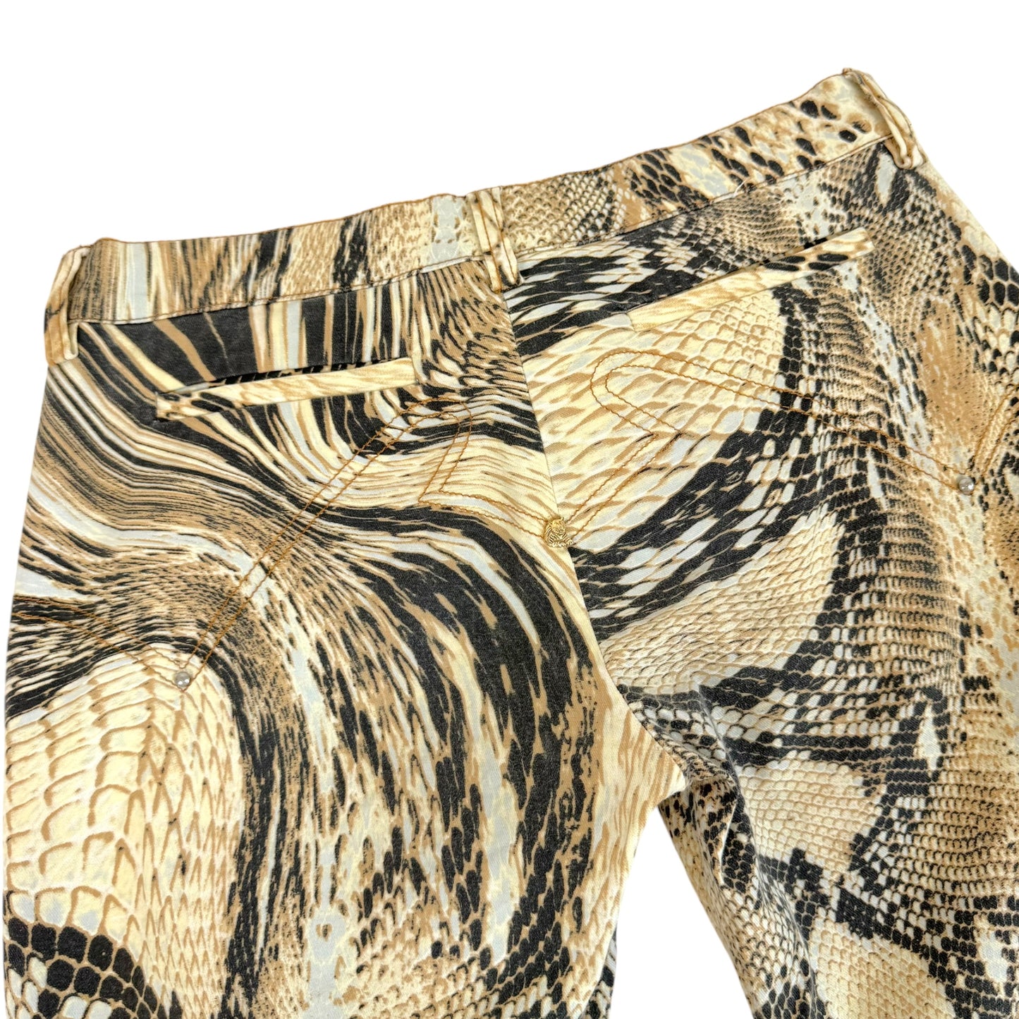 Just Cavalli Roberto Cavalli Light Blue & Brown Python & Swirl Print Pants