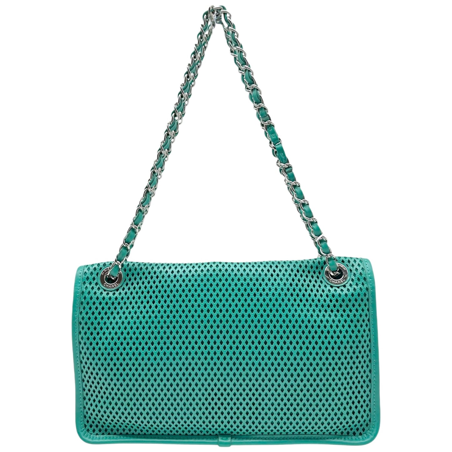 Chanel Medium Flap Bag Turquoise Perforated Leather