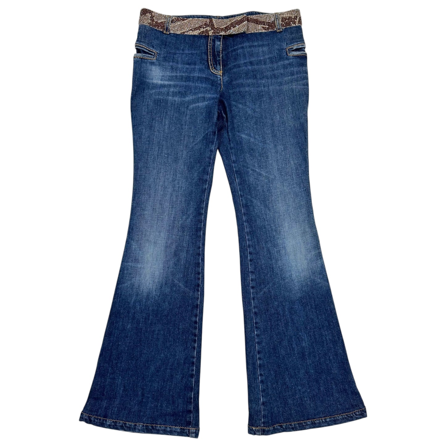 Roberto Cavalli 2006 Crystal 'Snake Print' Wistband Bootcut Jeans - Outfit Repeater
