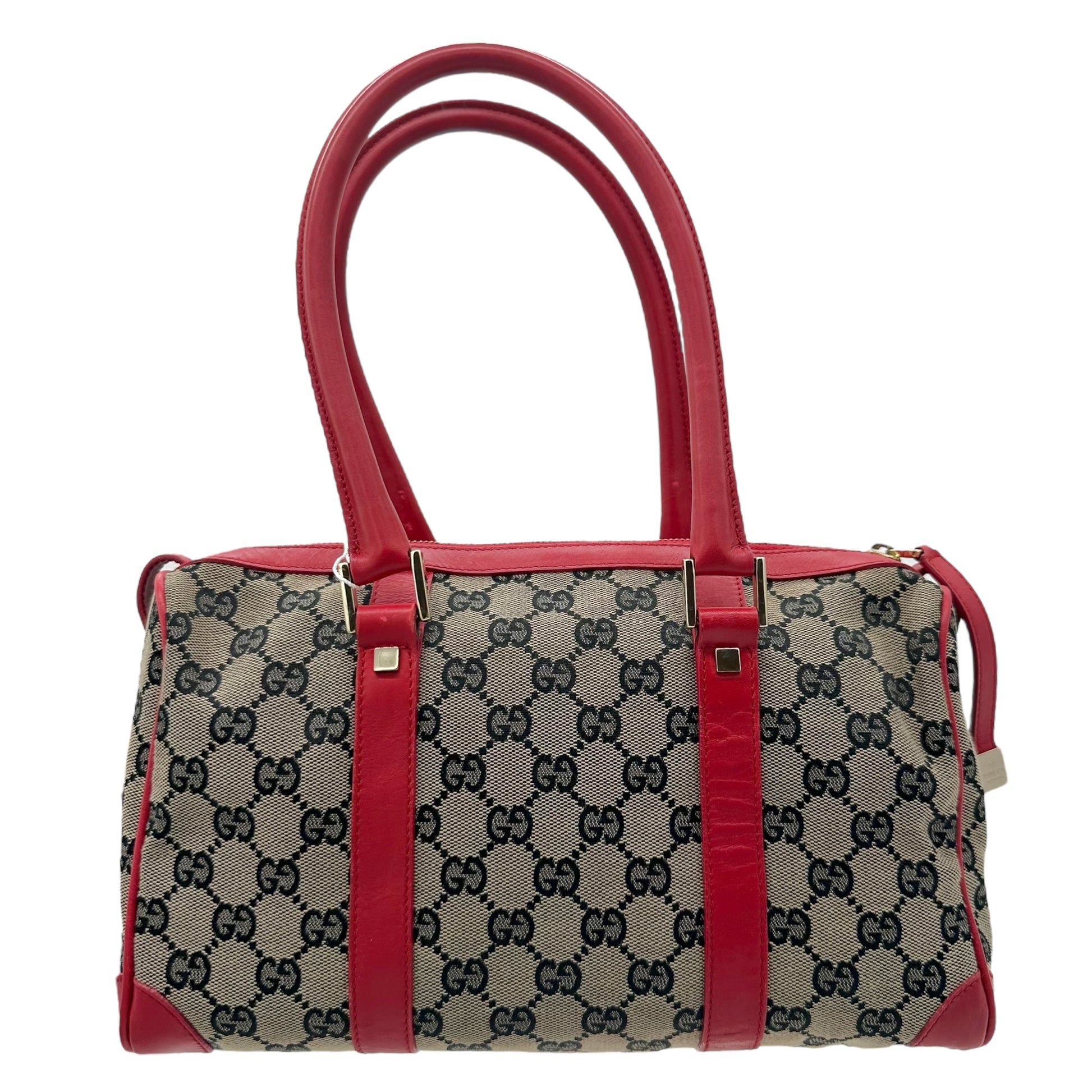Gucci Red Trim Monogram Boston Bag - Outfit Repeater