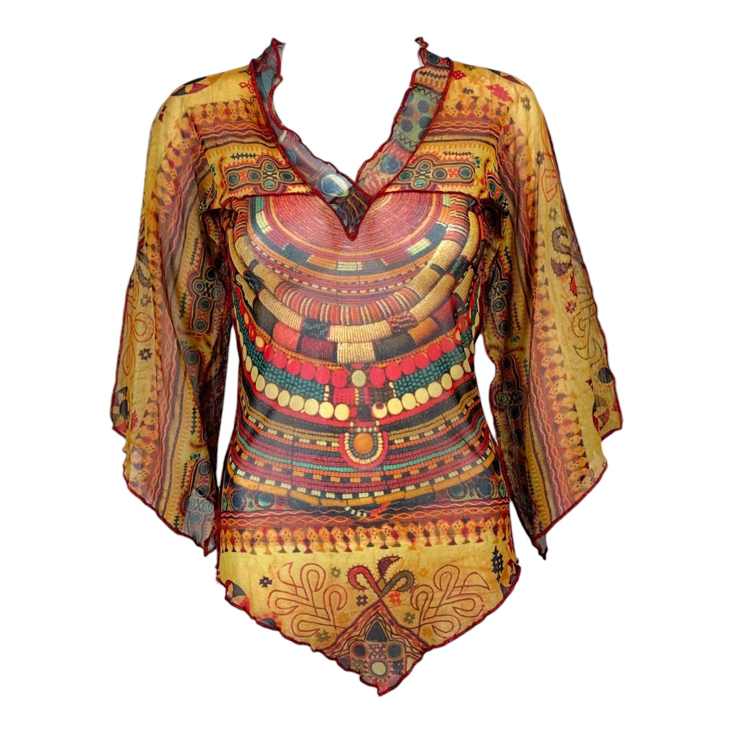 Jean Paul Gaultier Tribal Print Mesh Beaded Blouse