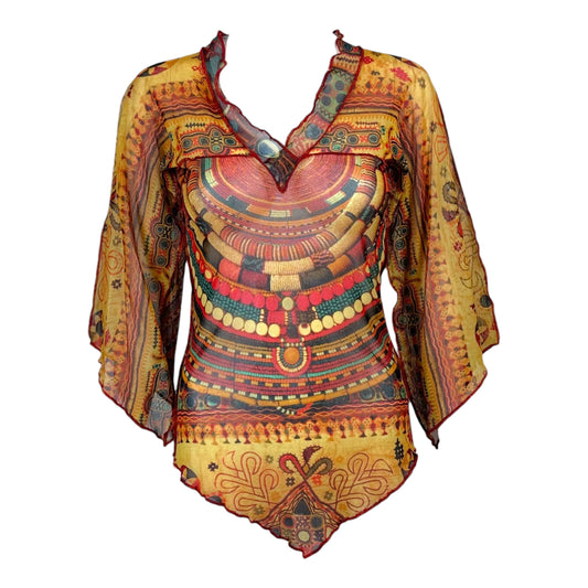 Jean Paul Gaultier Tribal Print Mesh Beaded Blouse