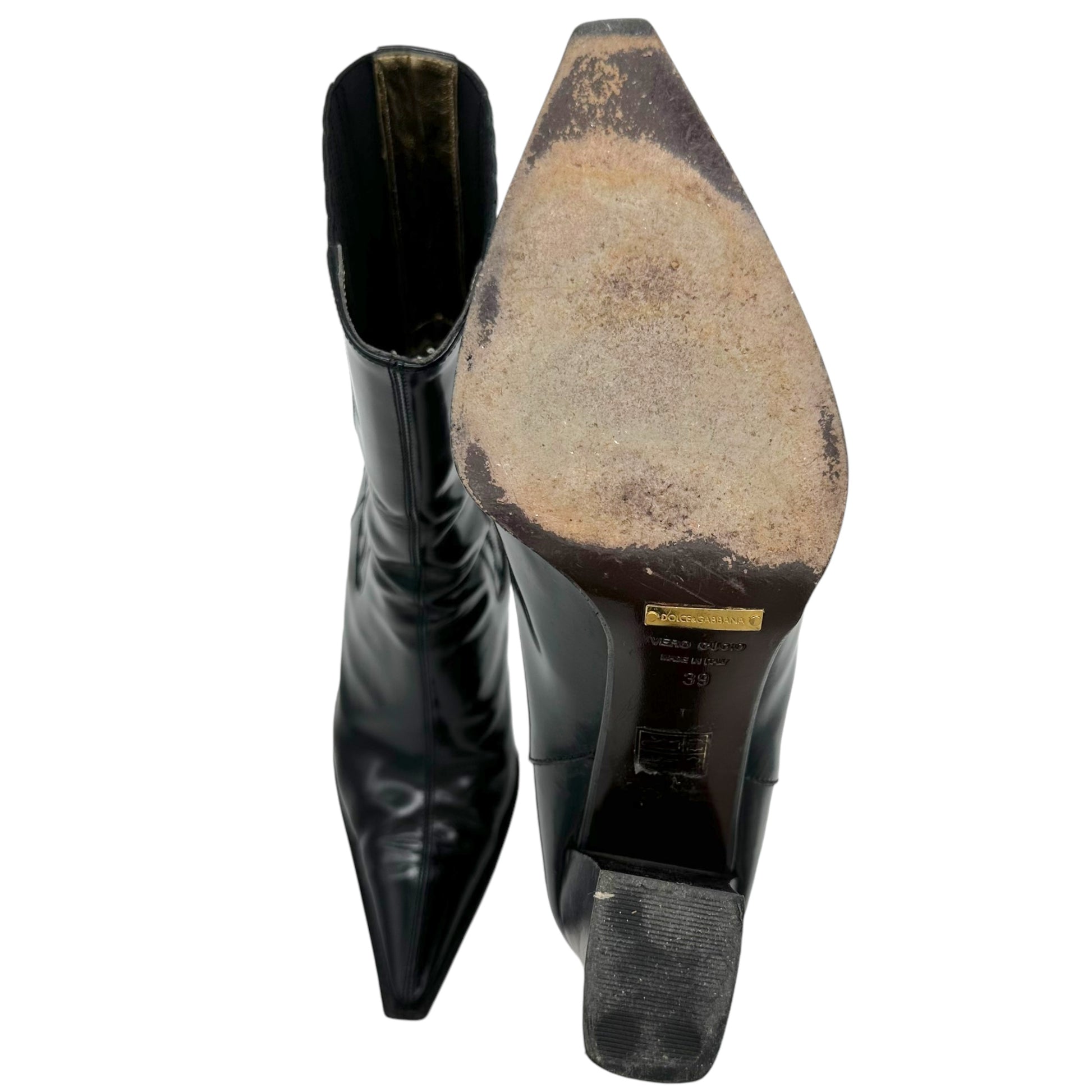 Dolce & Gabbana Patent Leather Pointed Toe Boots - Outfit Repeater