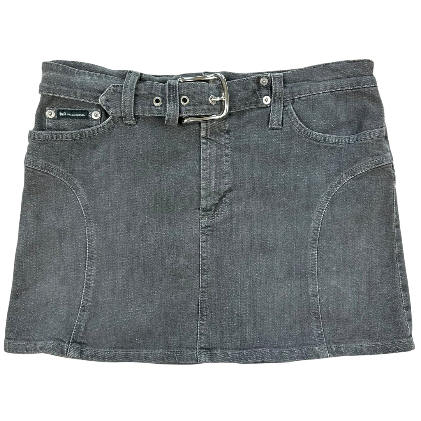D&G Dolce & Gabbana Gray Denim Belted Mini Skirt