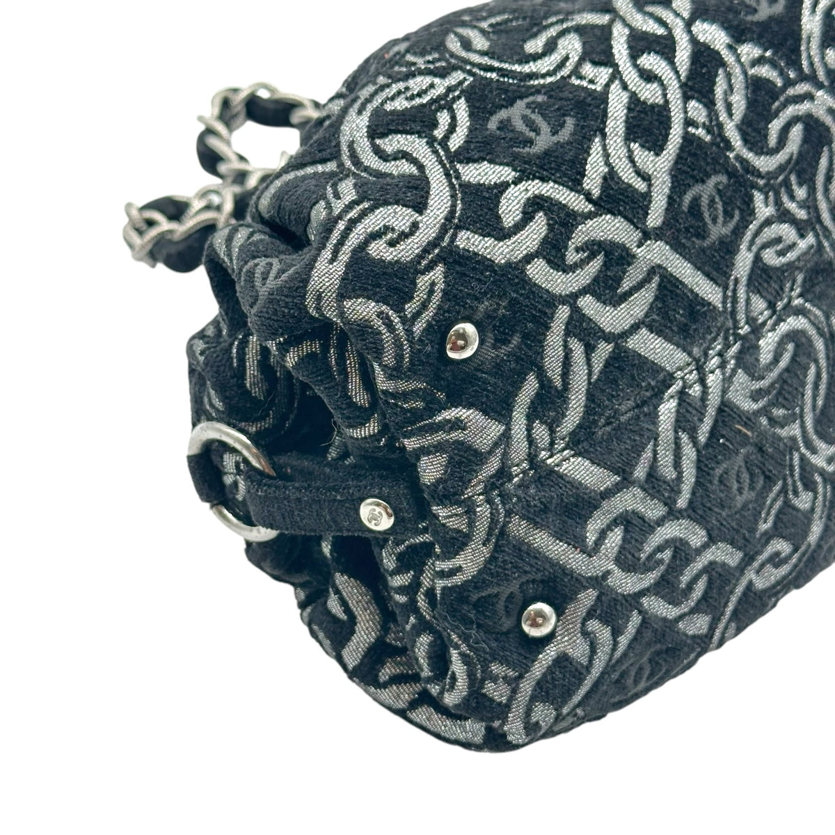 Chanel Black Silver Loop Terry Shoulder Bag