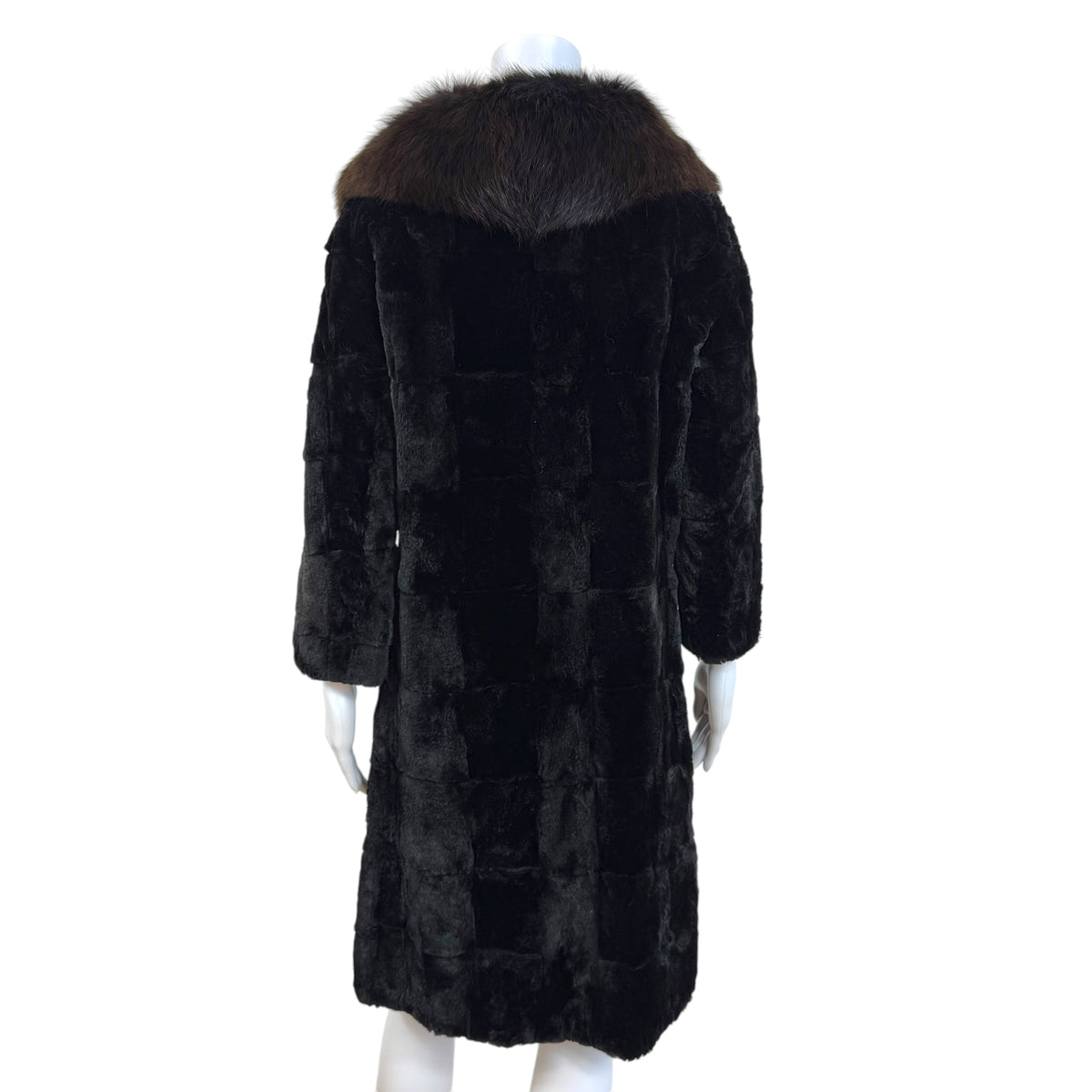 Black Sheared Mink Fur Coat With Fox Fur Collar