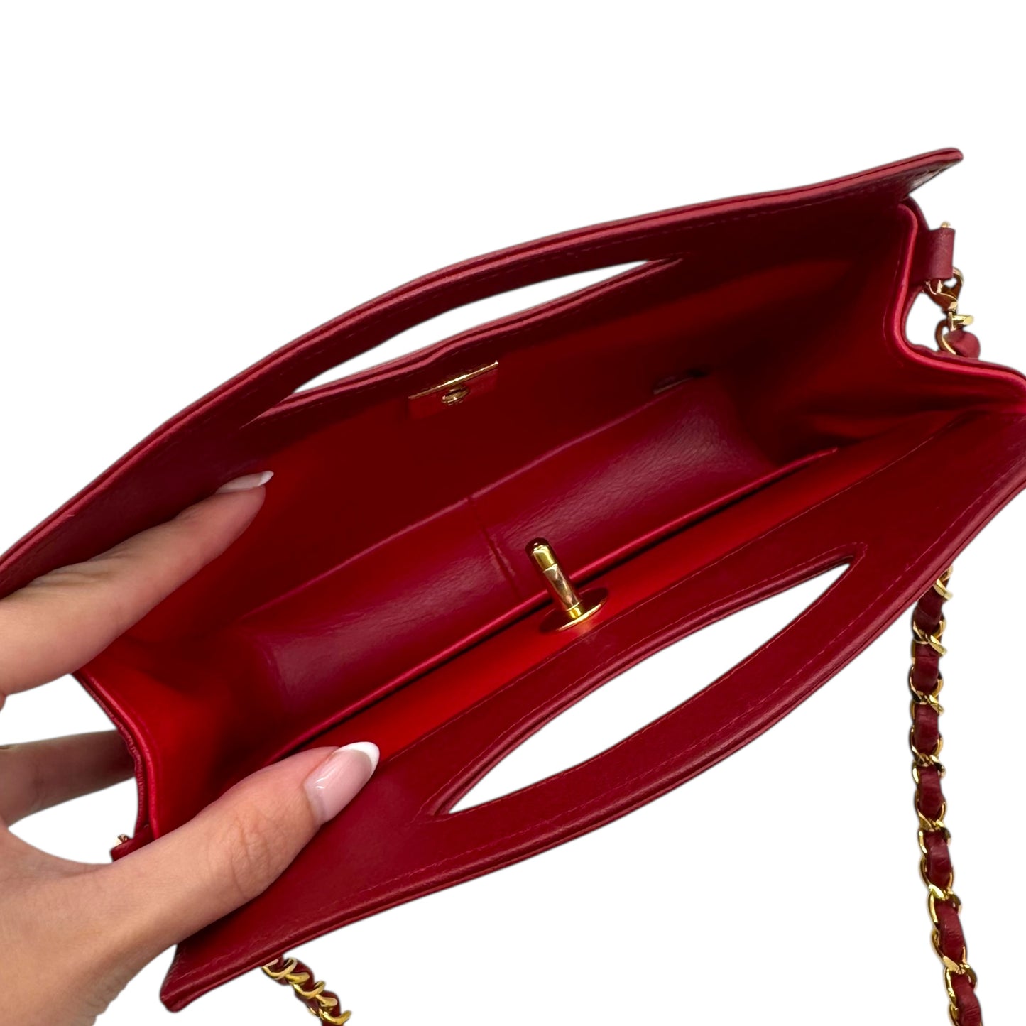 Chanel 90's Red & Gold Matelasse Leather Mini 31 2-Way Tote - Outfit Repeater