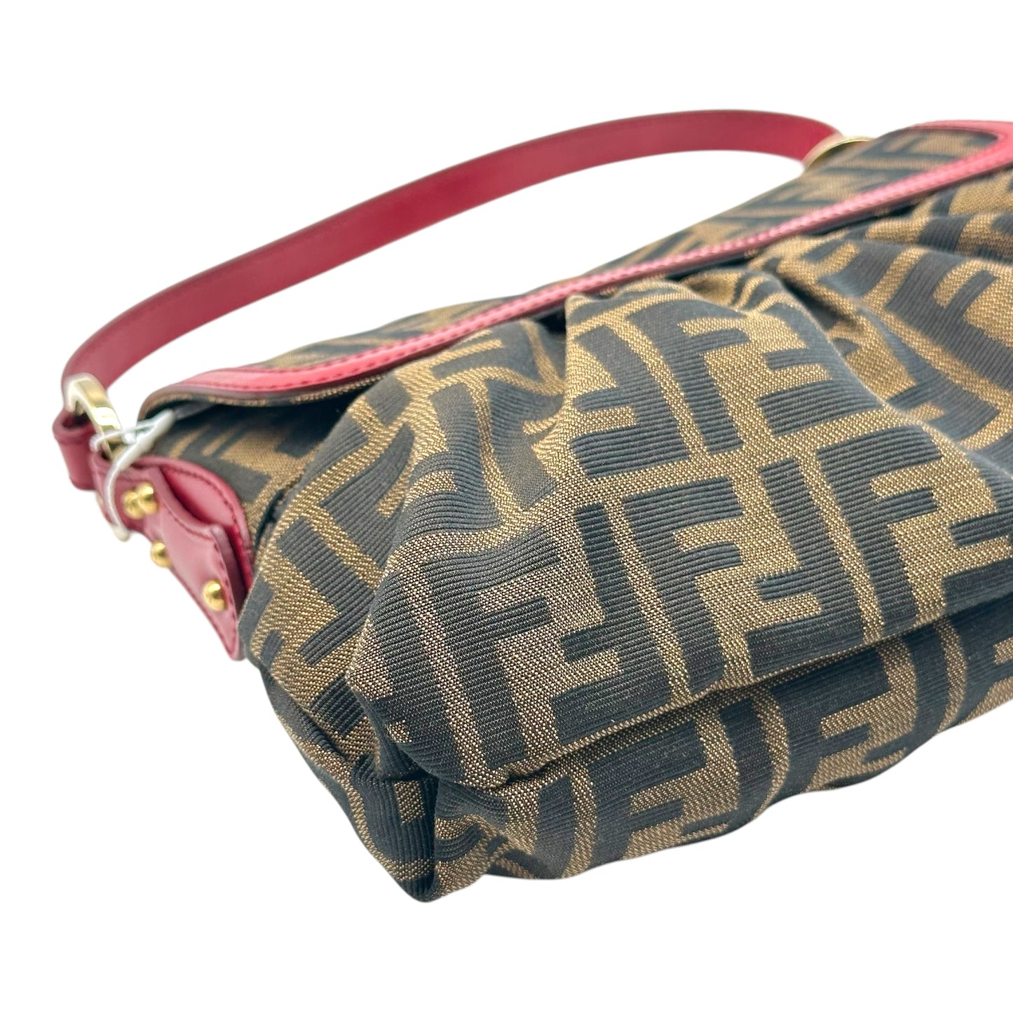 Fendi Medium Chef Shoulder Bag Zucca Monogram Red Leather