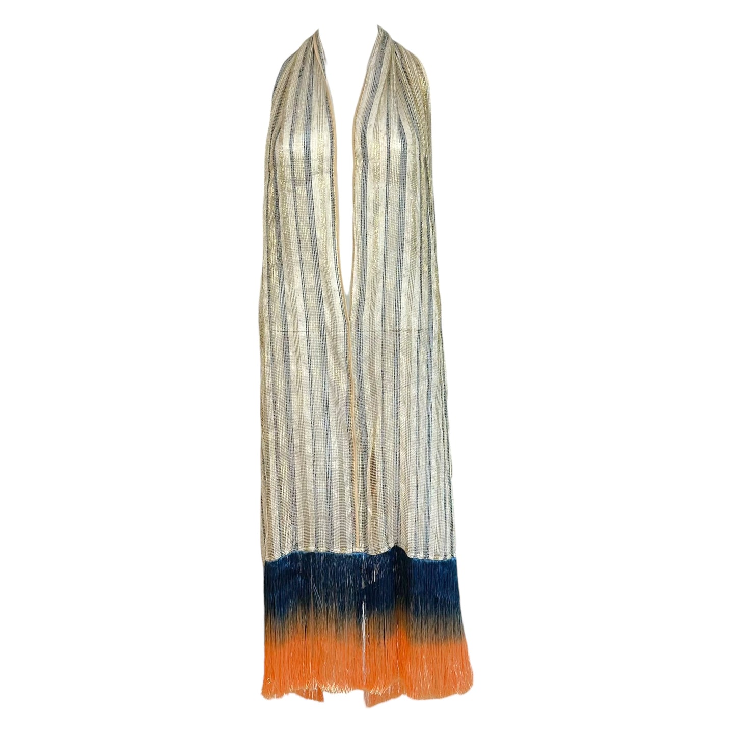 Emilio Pucci Metallic Sheer Knit Ombré Fringe Trim Halter Dress