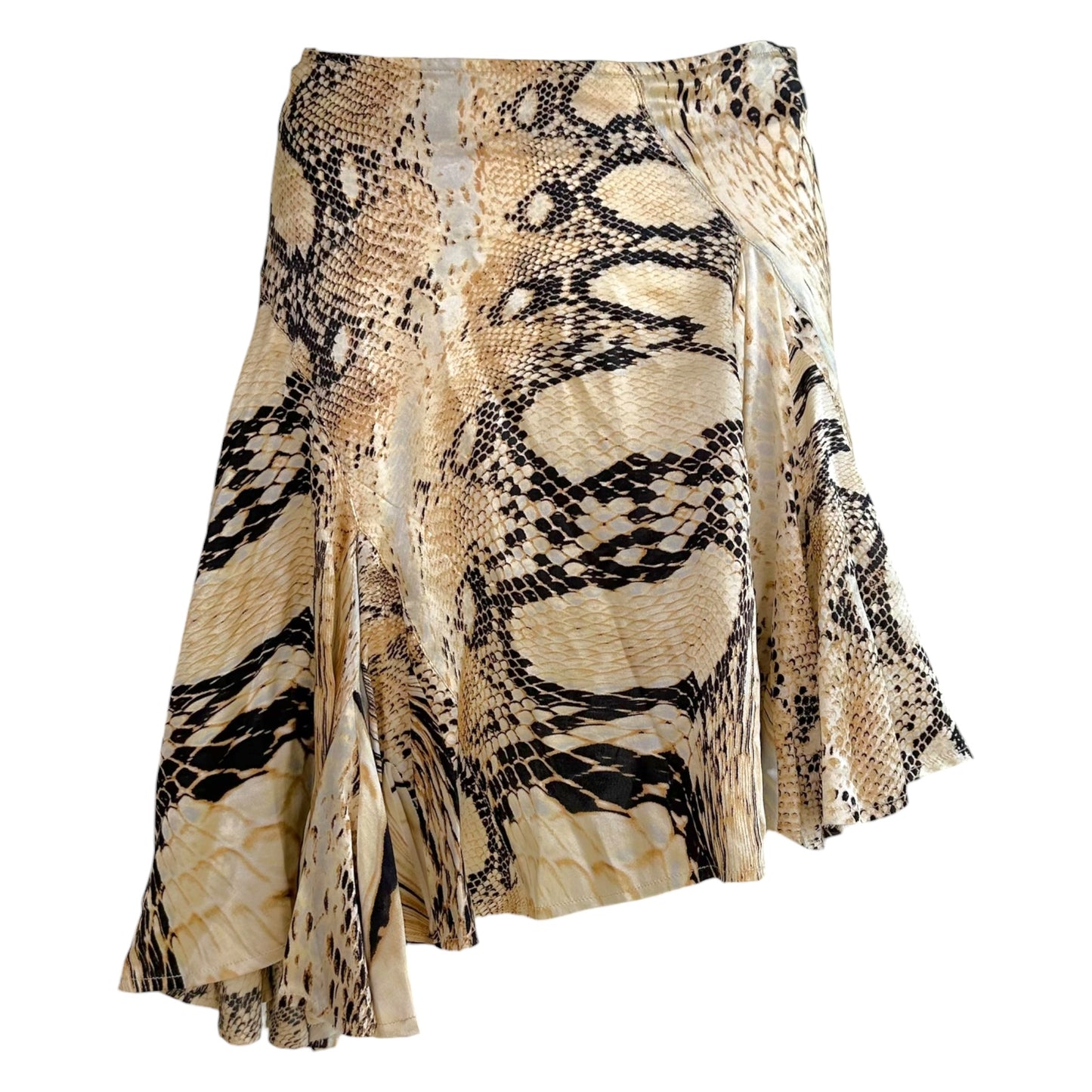 Roberto Cavalli Snakeskin Print Asymmetrical Silk Mini Skirt